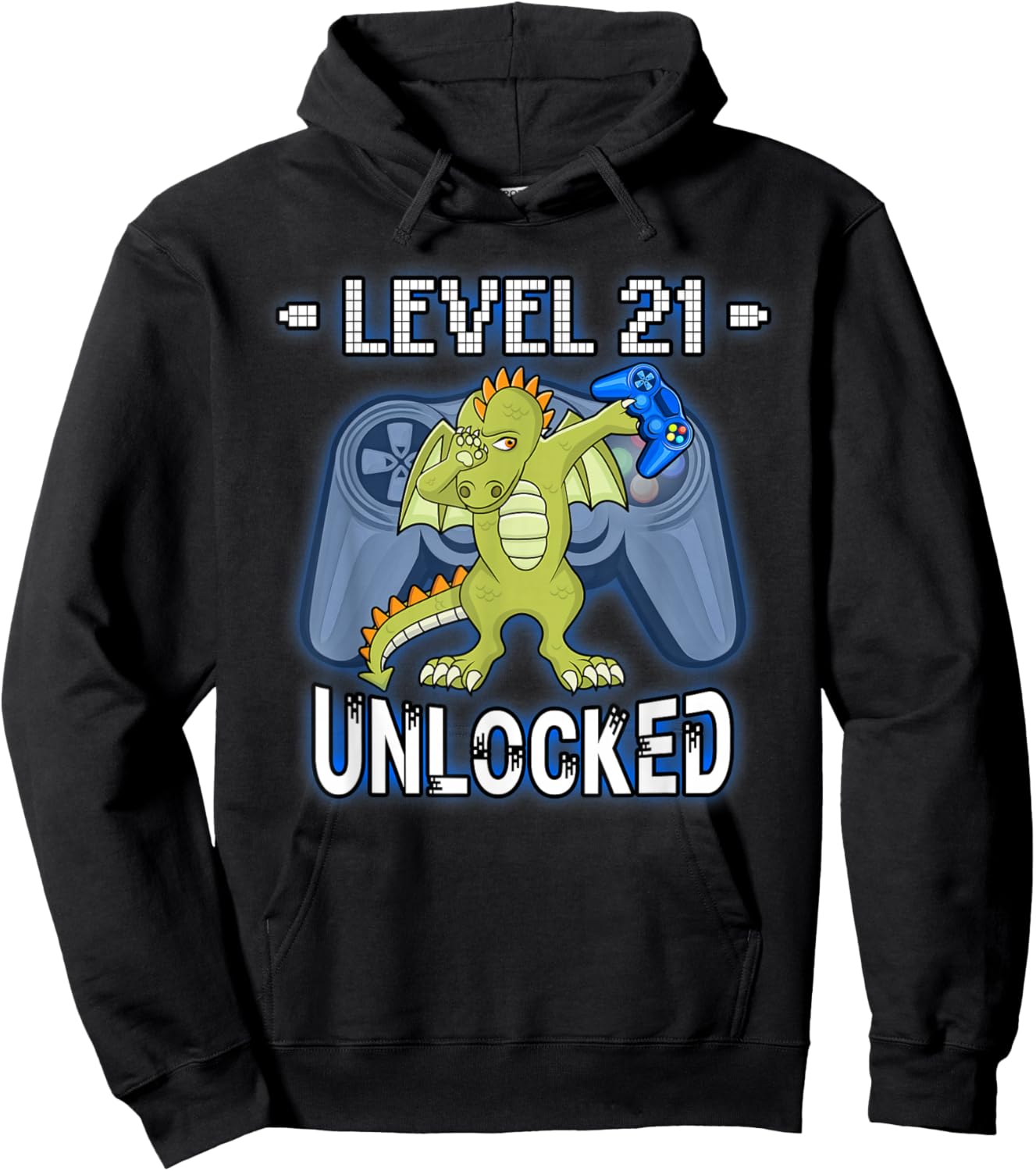 Level 21 Unlocked - Funny Dabbing Dragon Gamer 21st Birthday Hoodie - Hoodie | Black