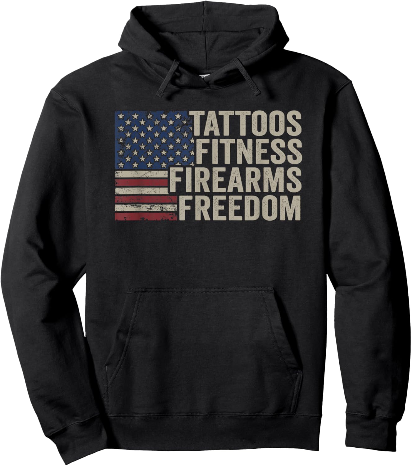Tattoos Fitness Firearms Freedom - Vintage USA Gym Guns Tats Hoodie - Hoodie | Black