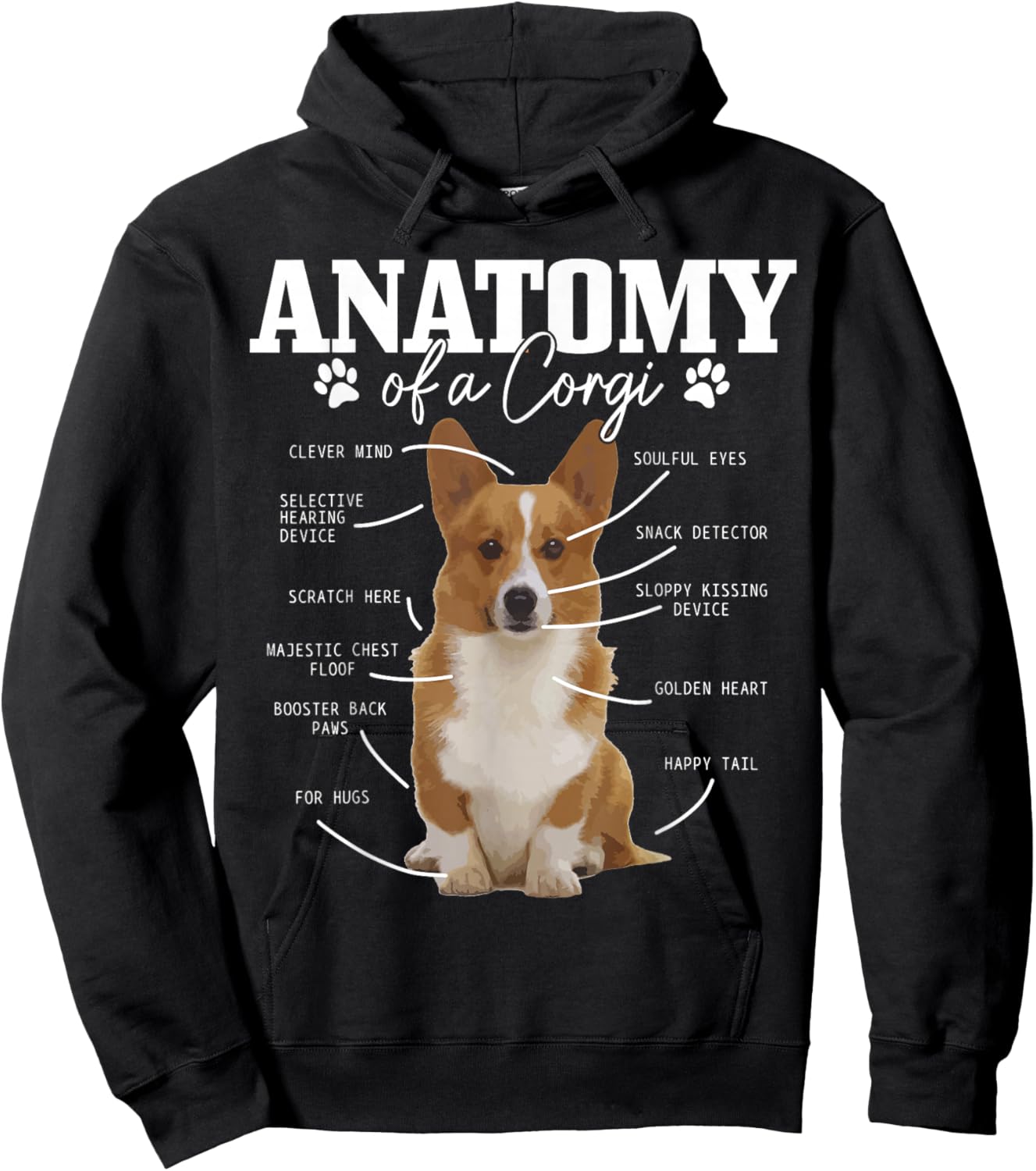 Anatomy Of A Corgi Funny Cute Dog Corgi Mom Corgi Dad Women Girls Kids Hoodie - Hoodie | Black