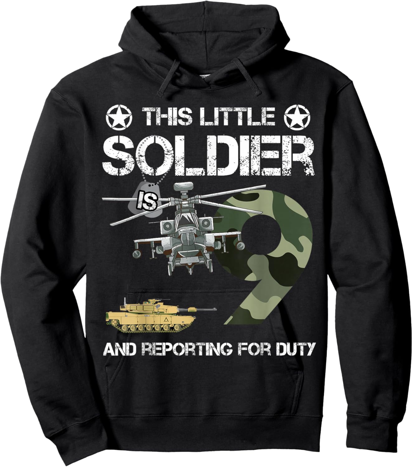 9 Year Old Soldier Camo Army Birthday Themed Military Family Hoodie - Hoodie | Black