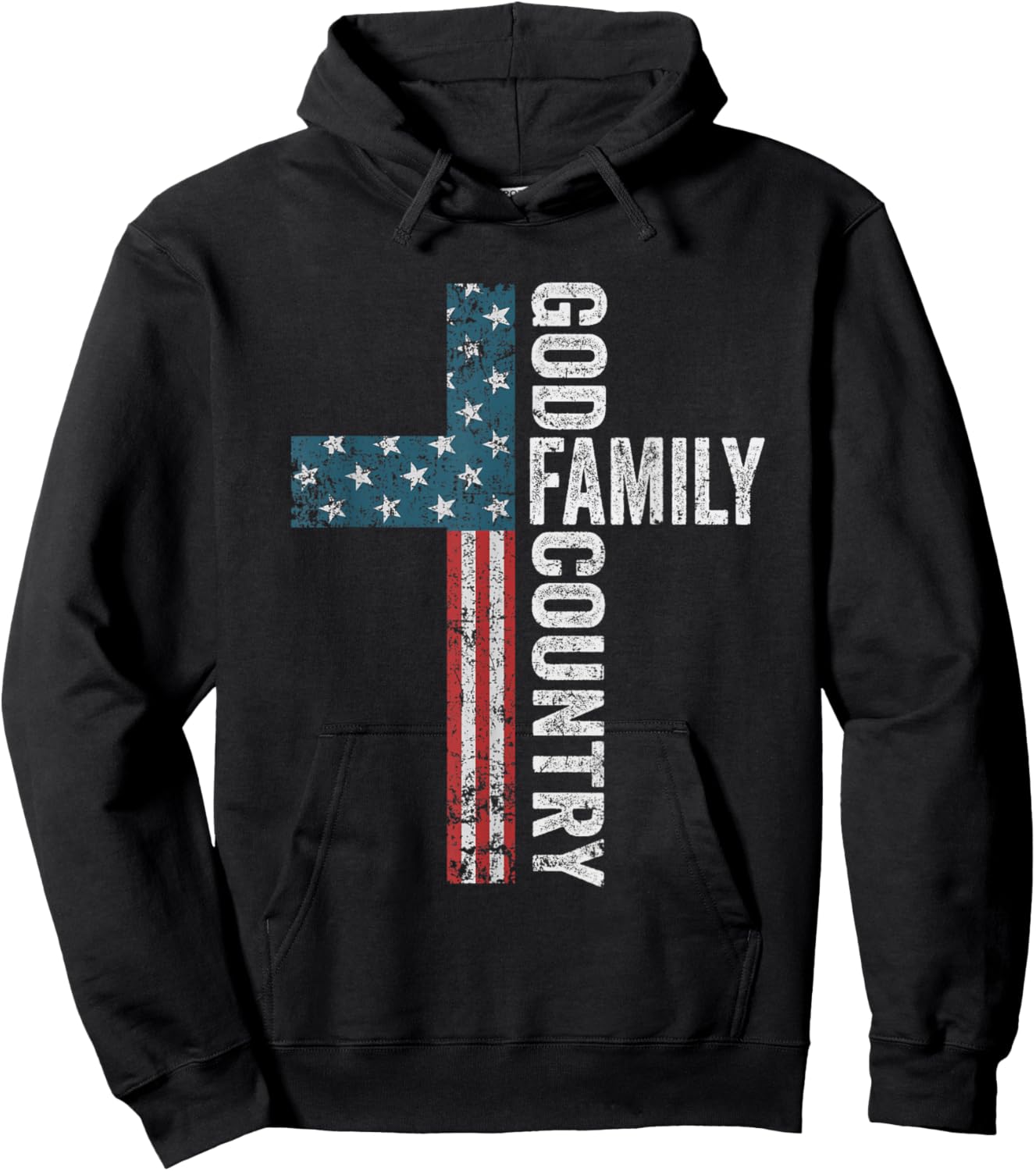 God Family Country - Patriotic Freedom Christian USA Cross Hoodie - Hoodie | Black