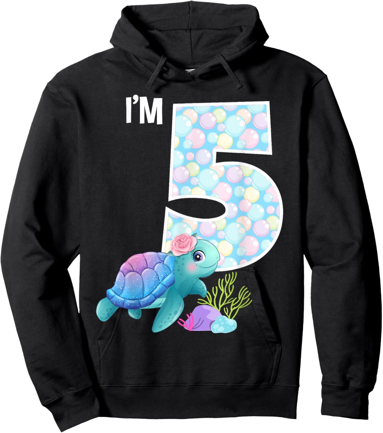 Sea Turtle Birthday I'm 5 Ocean Aquarium Theme 5th Birthday Hoodie - Hoodie | Black