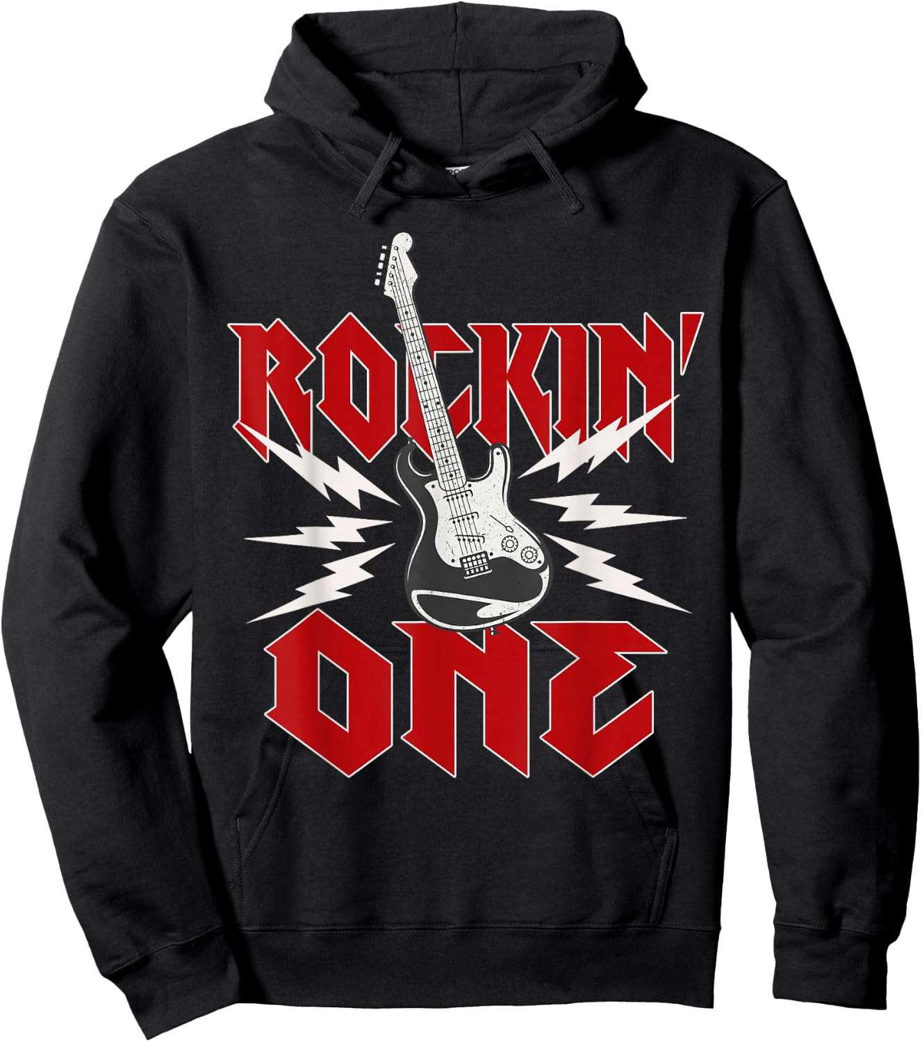 One Rockin One Birthday Family Matching Rock Guitar Hoodie - Hoodie | Black