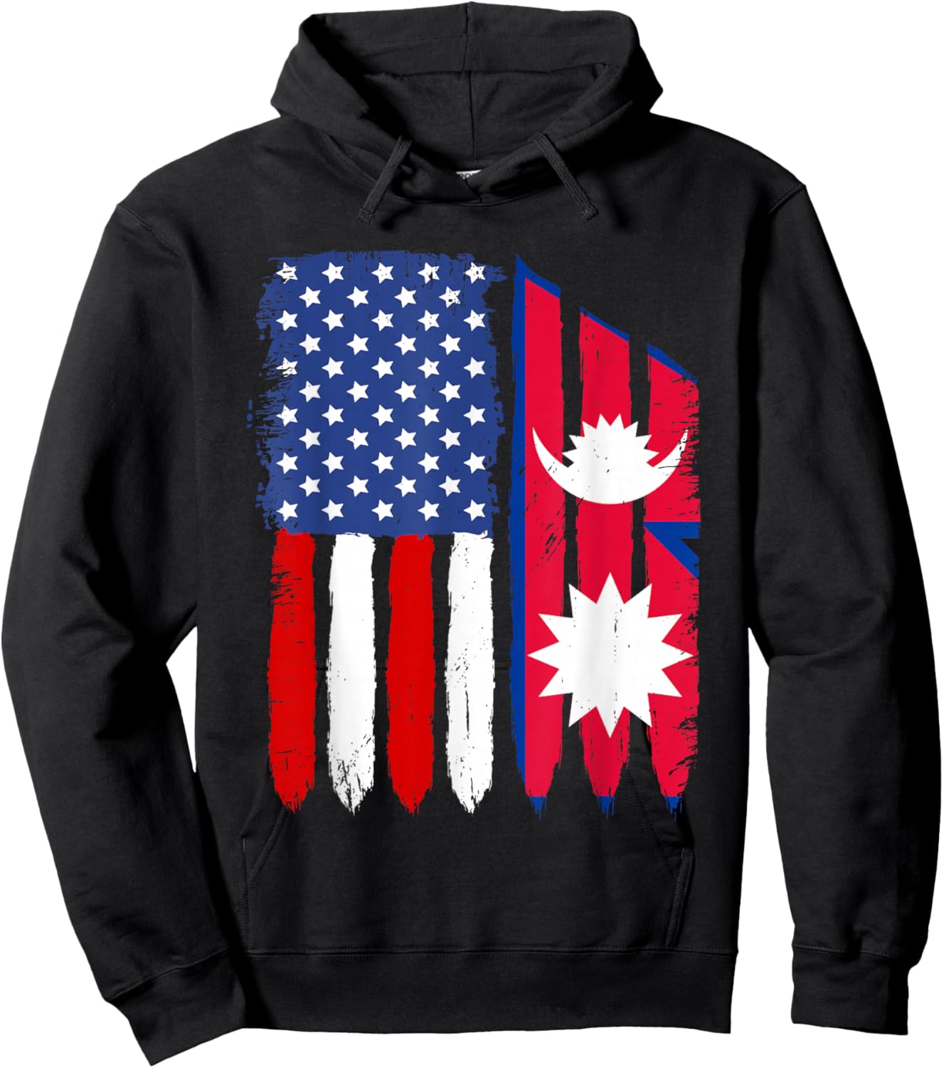 Distressed Retro USA American Nepal Flag Patriotic Kids Men Hoodie - Hoodie | Black