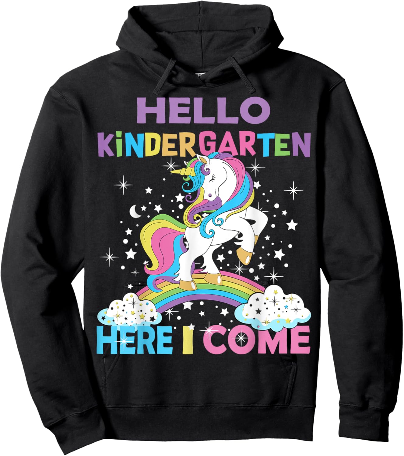 Unicorn Kindergarten Here I Come Hello Kindergarten Girls Hoodie - Hoodie | Black