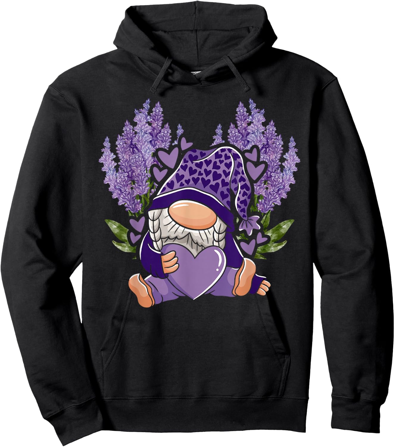 Lavender Gnome Gardening Floral Flower Purple Gnome Hoodie - Hoodie | Black