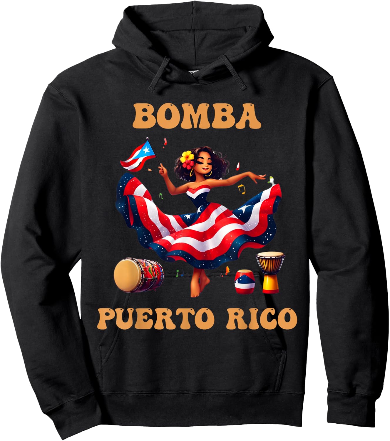 Puerto Rico Flag Hispanic Heritage Month Women Bomba Dancer Hoodie - Hoodie | Black