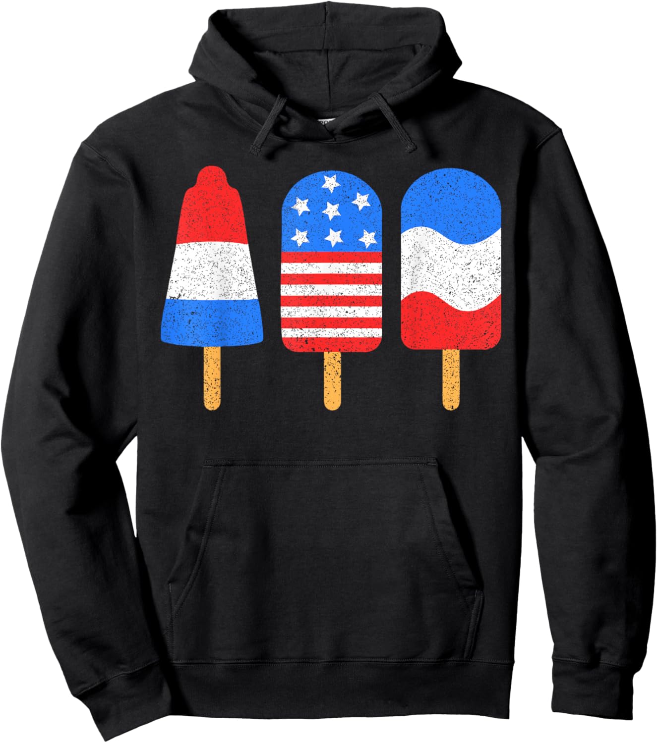 4th of July Ice Pops Red White Blue American Flag Patriotic Hoodie - Hoodie | Black