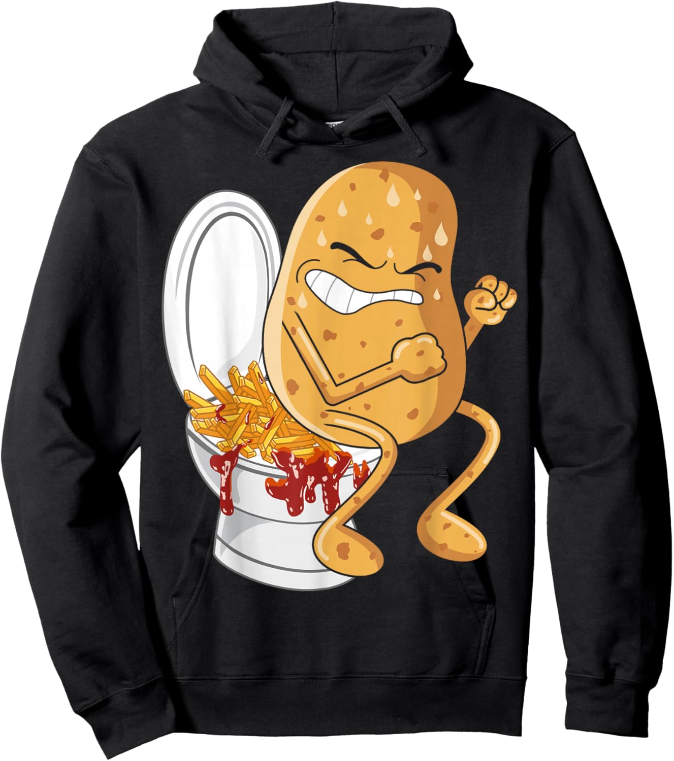 French Fry Lover Finger Chips Comfort Food Funny Potato Pooping French Fries Fried Potatoes Food Lover - , All Ages, Humorous, Casual - Black, Small, Short Sleeve Hoodie - Hoodie | Black
