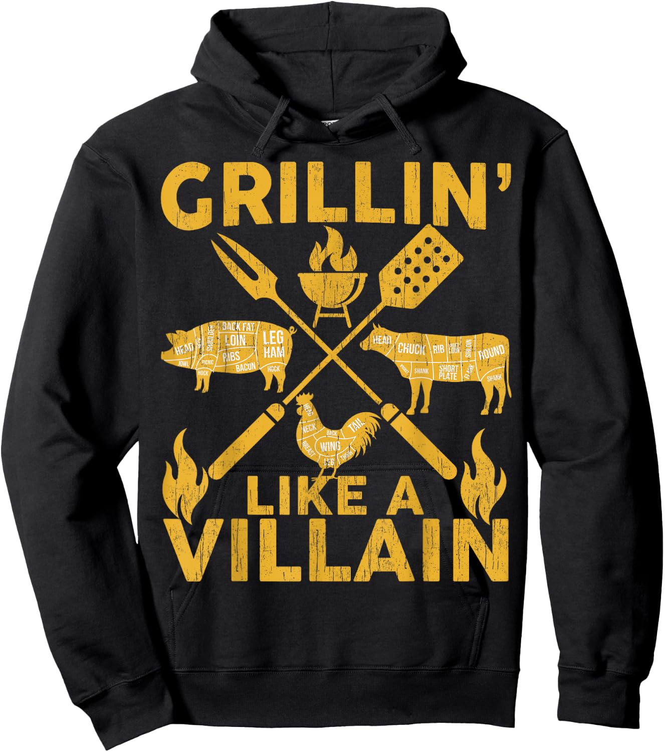 BBQ-Shirt Funny Grillin Like A Villain Barbecue Grilling Men Hoodie - Hoodie | Black