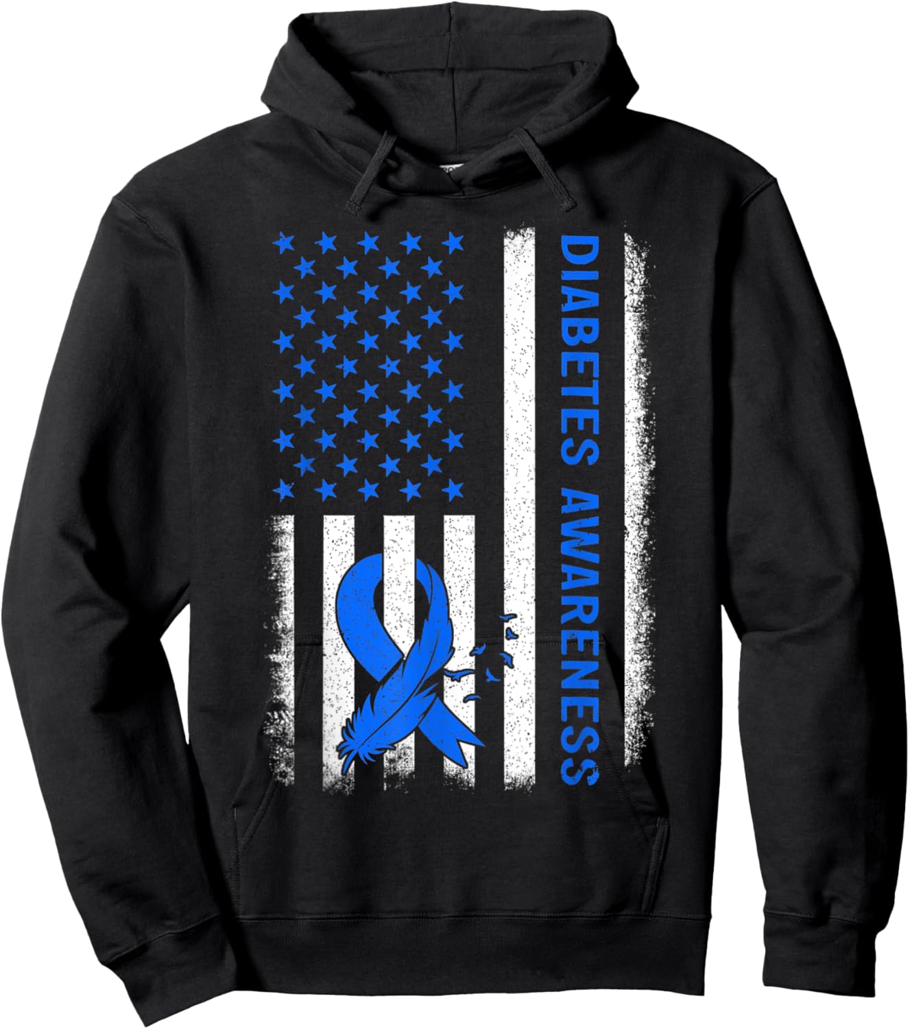 Type 1 Diabetes Awareness American US Flag Blue Ribbon Gift Hoodie - Hoodie | Black