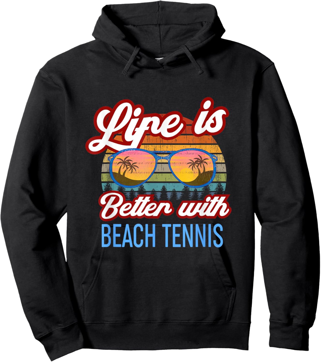 Retro Sunset Slogan / Life is Better With Beach Tennis! Women Kids Hoodie - Hoodie | Black