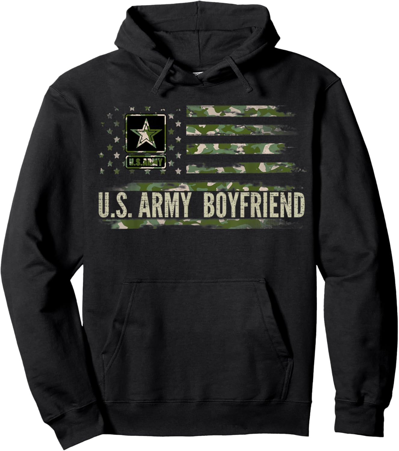 Vintage U.S Army Boyfriend With Camo American Flag Veteran Hoodie - Hoodie | Black
