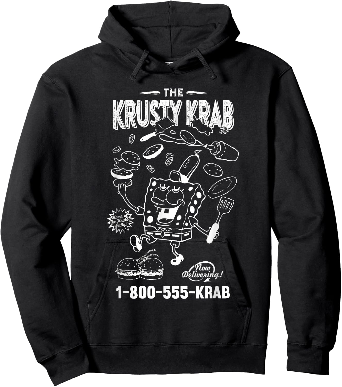 SpongeBob SquarePants The Krusty Krab Vintage Ad Outline Hoodie - Hoodie | Black