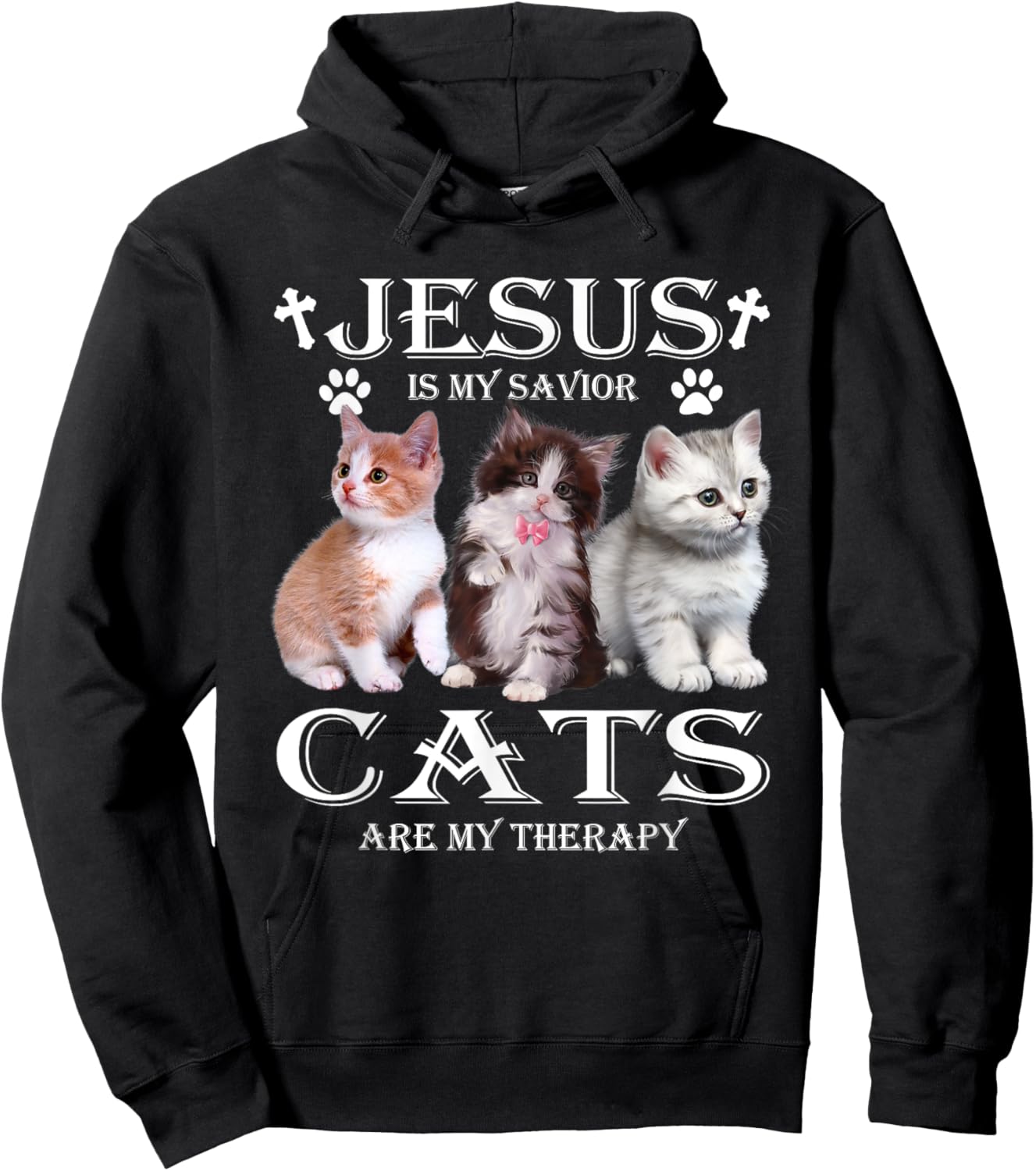 Jesus is My Savior Cats Are My Therapy Christians Cat Lover Hoodie - Hoodie | Black
