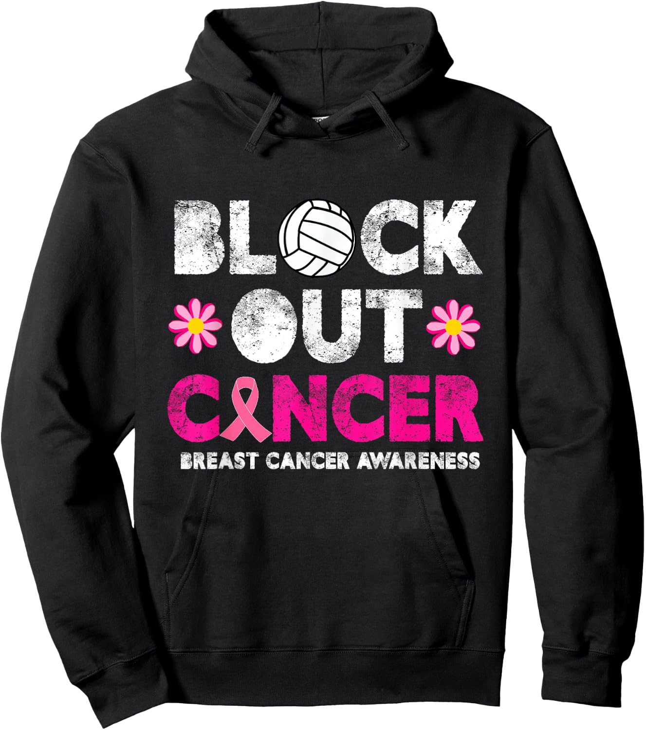 Volleyball Pink Breast Cancer Awareness Block Out Cancer Hoodie - Hoodie | Black