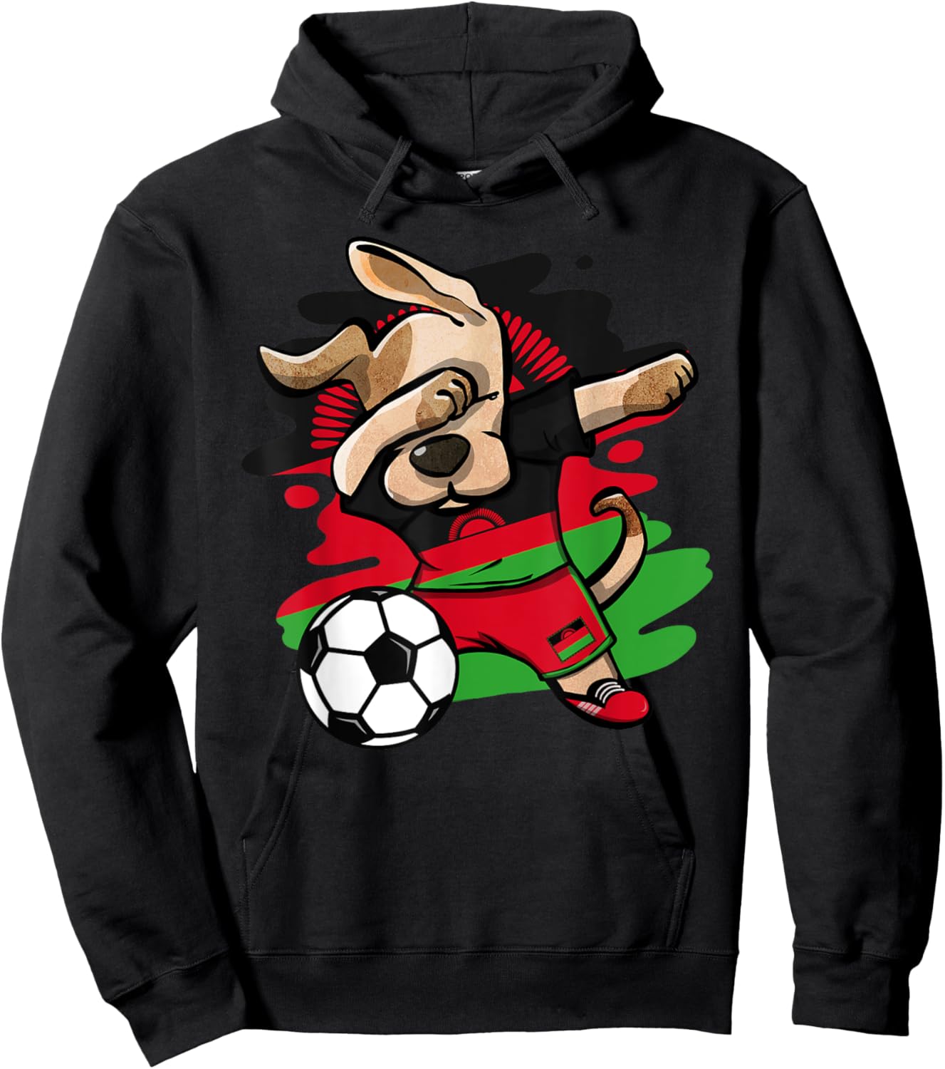 Dabbing Dog Malawi Soccer Fans Jersey Malawian Flag Football Women Girls Kids Hoodie - Hoodie | Black