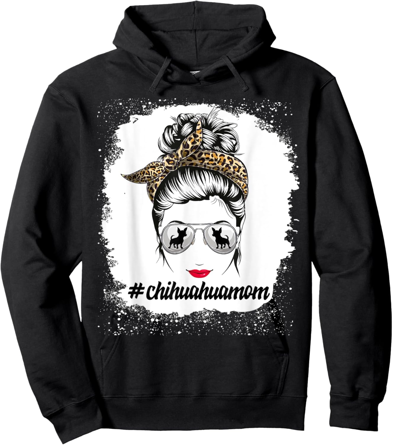 chihuahua Dog Mom Bleached Messy Bun Leopard Women Pet Lover Hoodie - Hoodie | Black