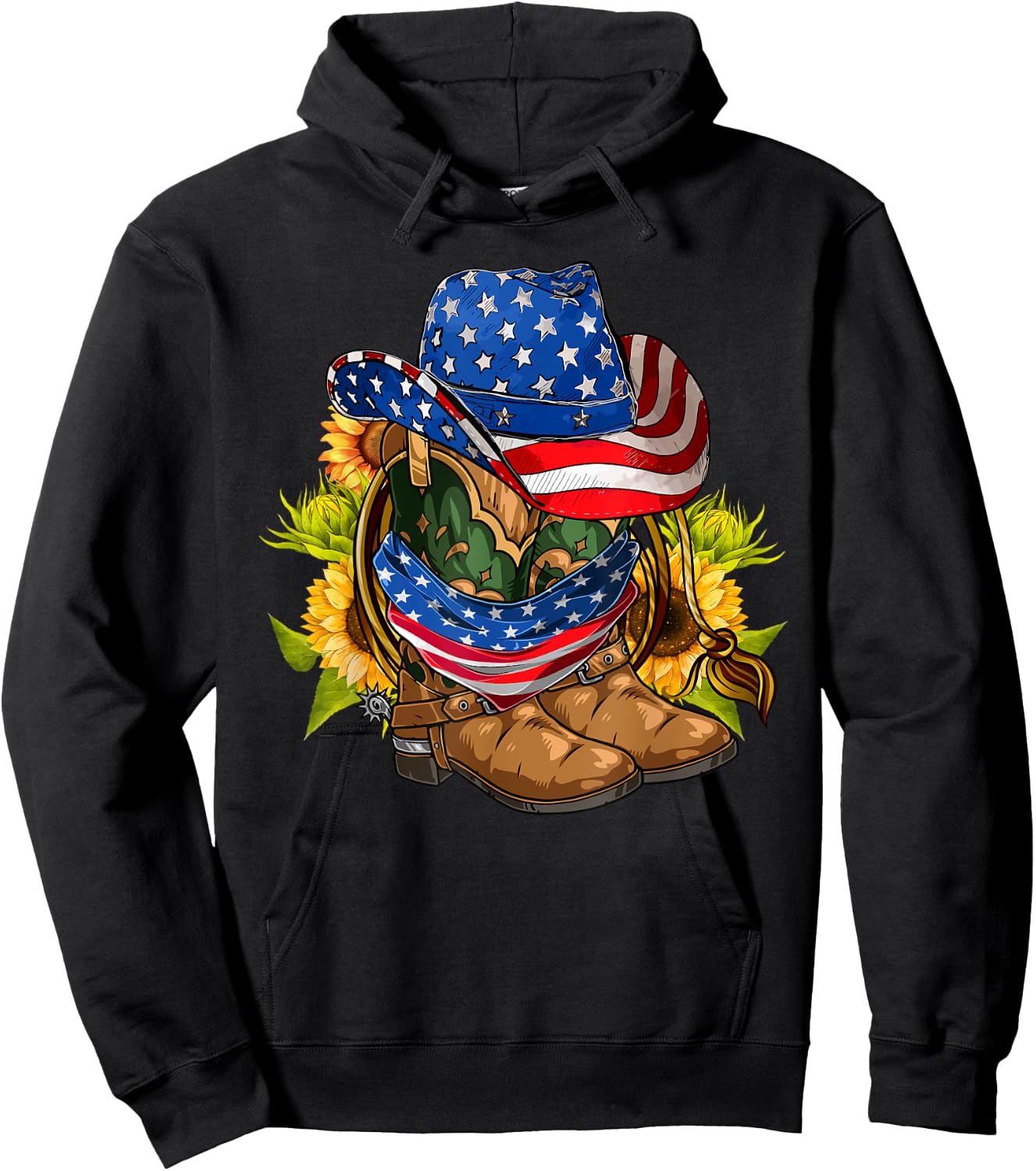 Retro Cowboy Cowgirl Boots & Hat USA Flag 4th Of July Boys Hoodie - Hoodie | Black
