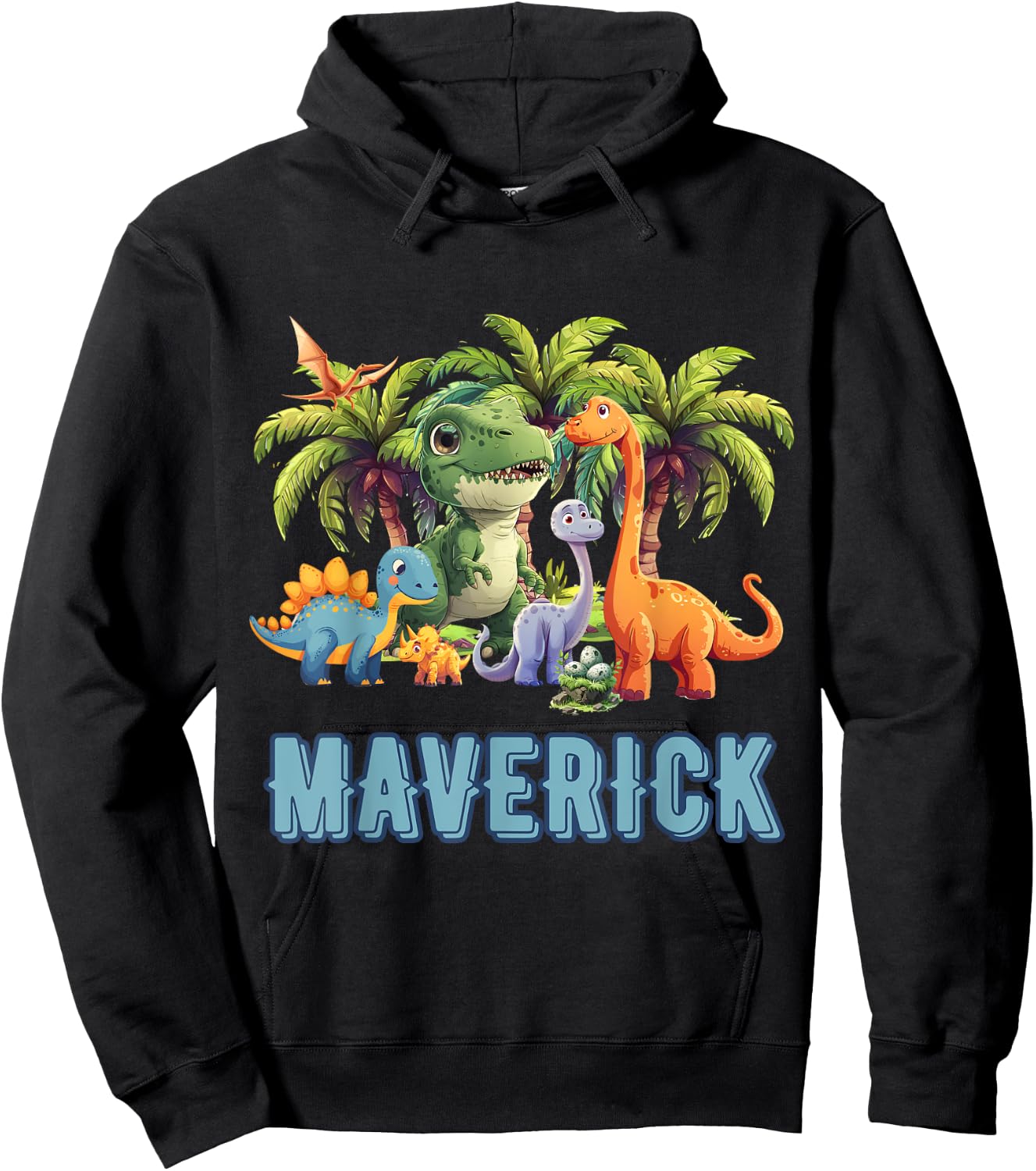 MAVERICK Dinosaur Personalized Custom First Name Toddler Fun Hoodie - Hoodie | Black