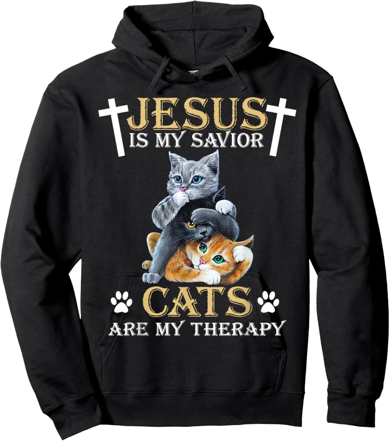 Jesus Is Savior Cats Are My Therapy Christian Funny Cat Hoodie - Hoodie | Black