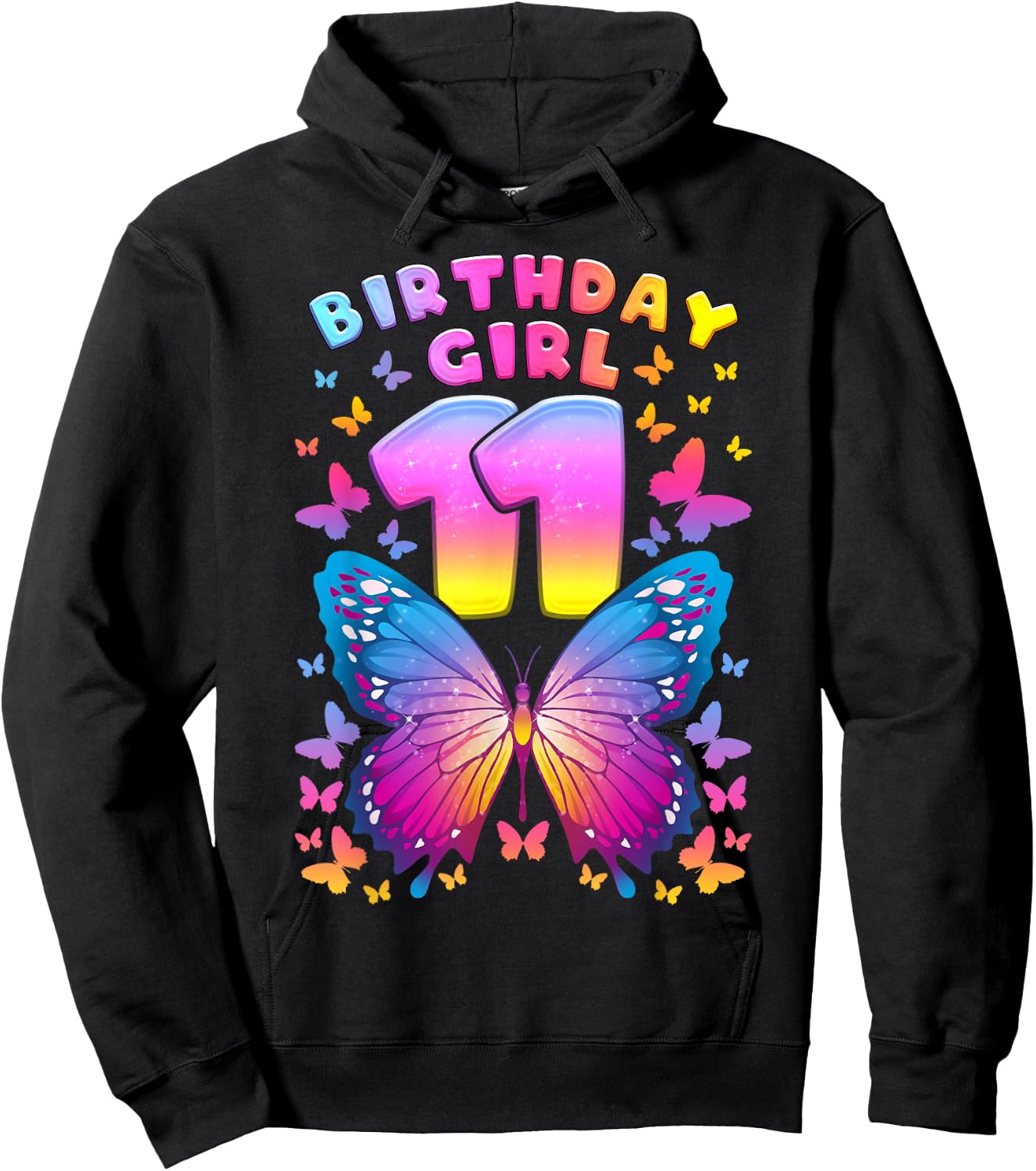 11th Birthday Girl Age 11 Butterfly Number 11 Hoodie - Hoodie | Black
