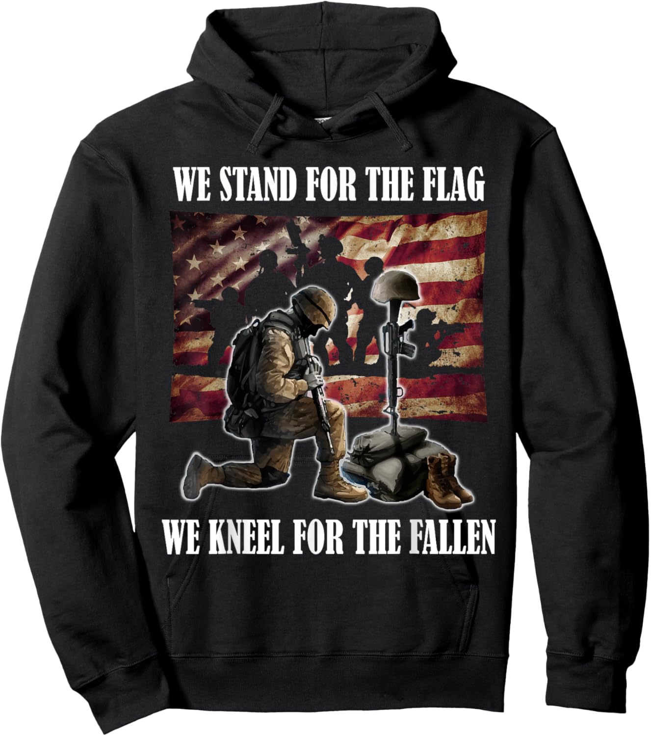 Stand For the Flag We Kneel For The Fallen Military Hoodie - Hoodie | Black