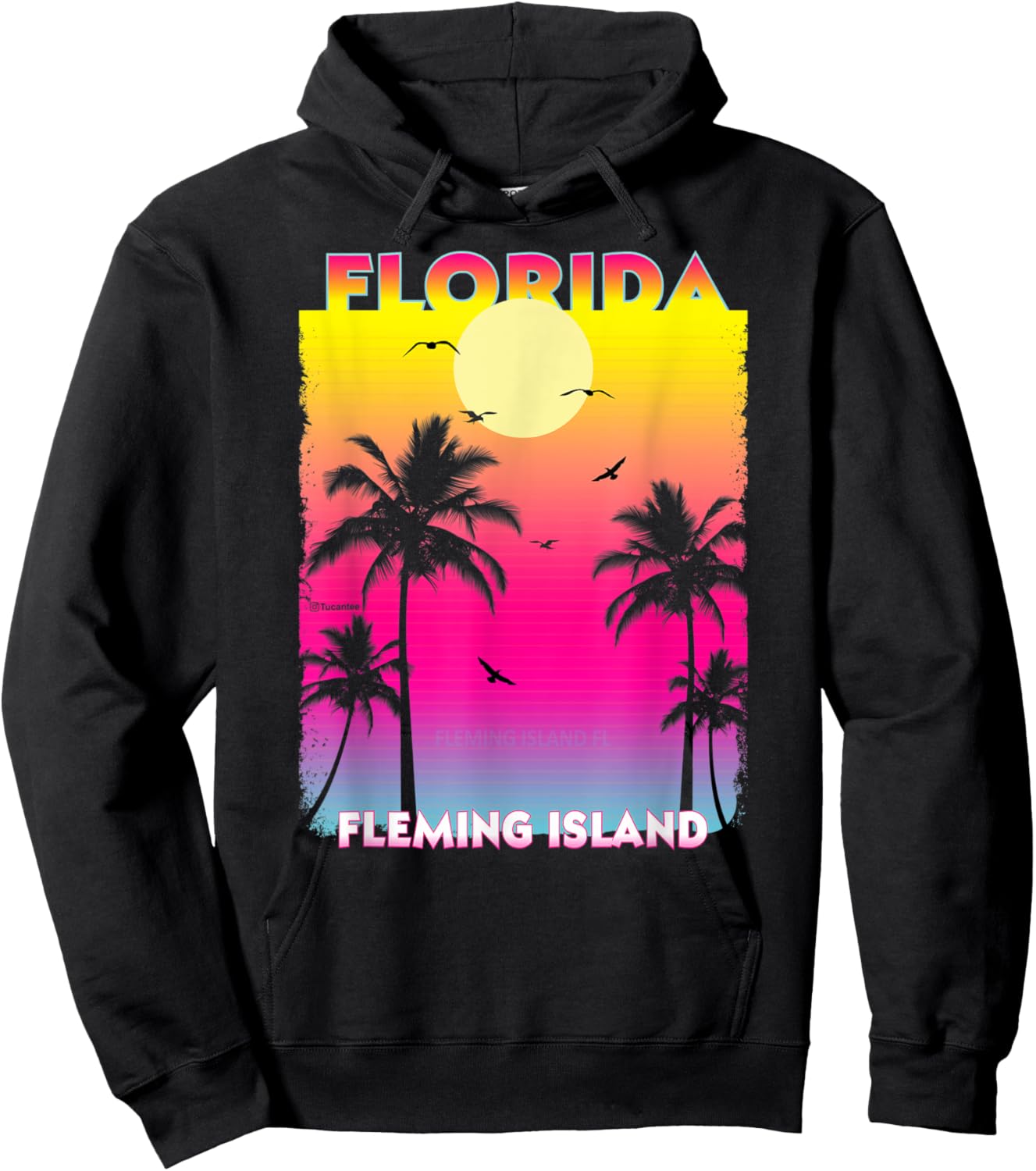 Fleming Island Florida Fl summer vintage Sunset Women Kids Hoodie - Hoodie | Black