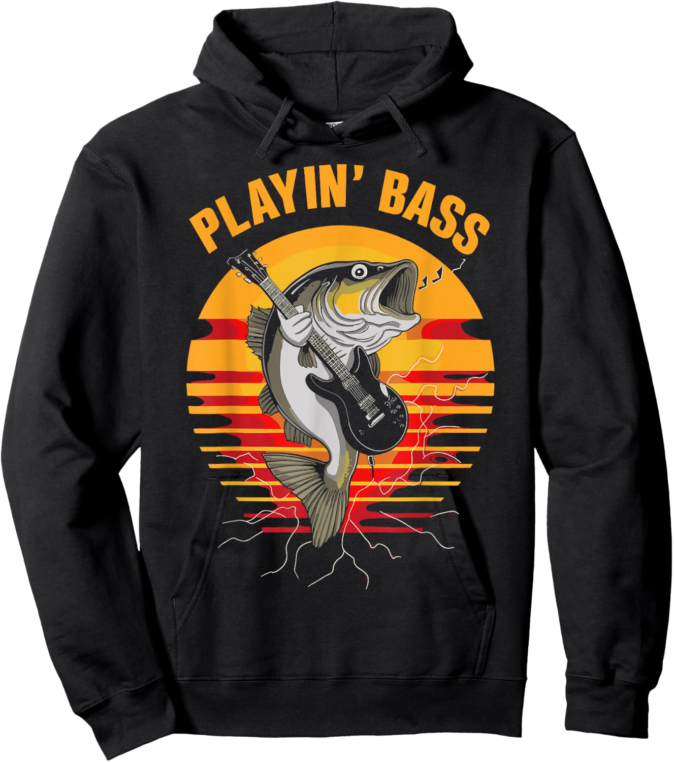 Playin' Bass - Fun Fishing Guitar and Music Retro Hoodie - Hoodie | Black