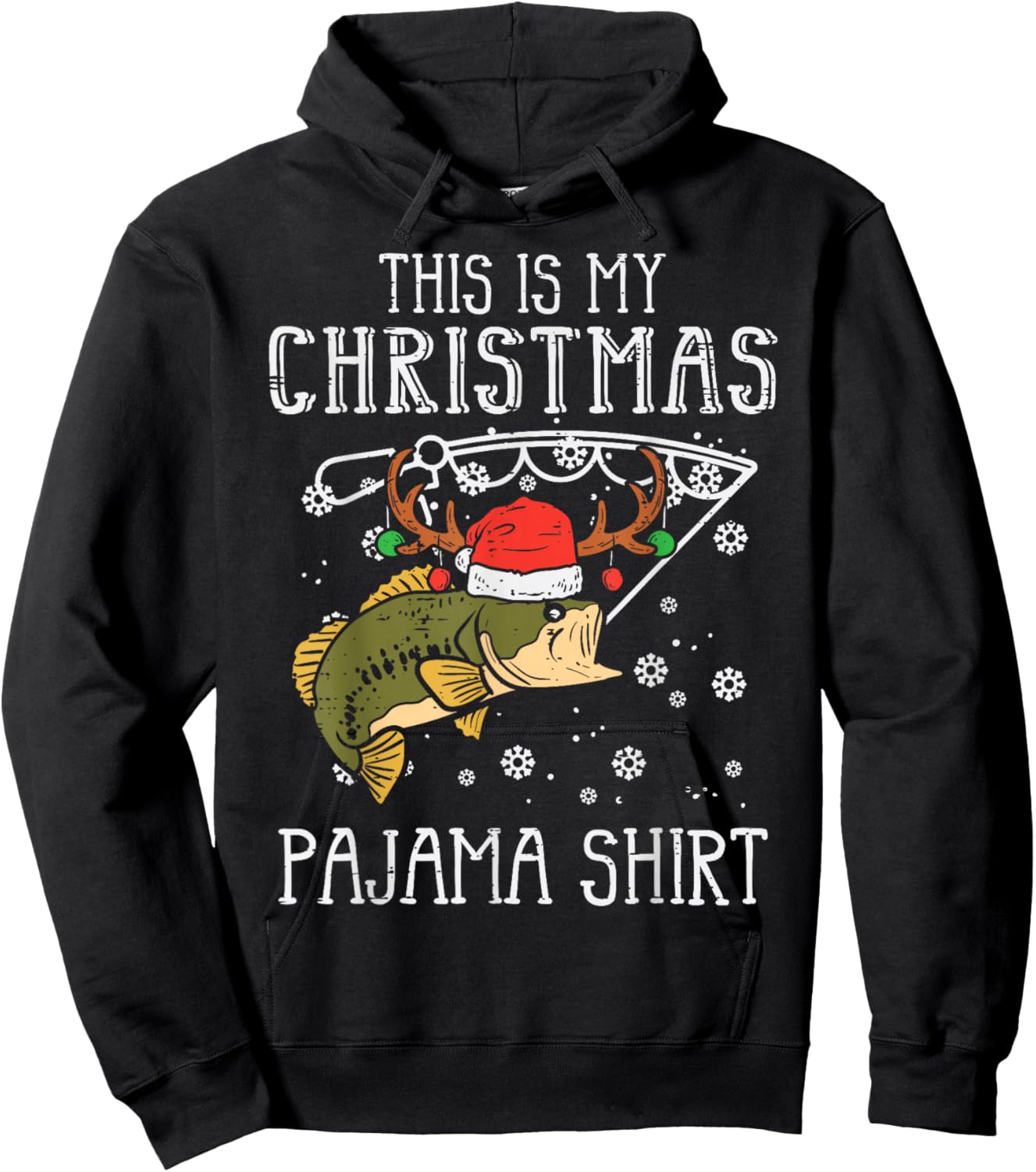 This Is My Christmas Pajama Shirt Fishing Xmas Dad Men Hoodie - Hoodie | Black