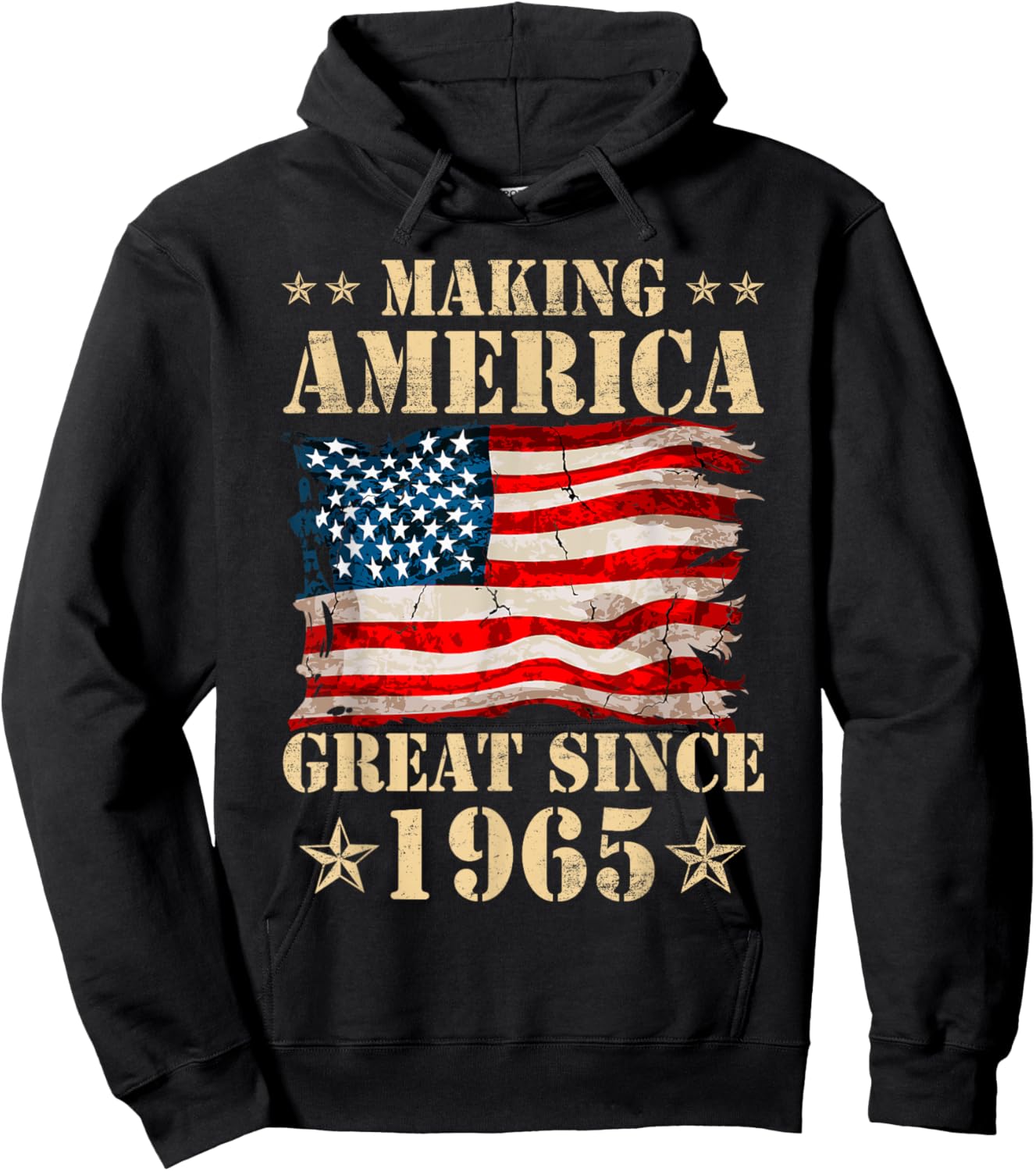 Vintage Making America Flag Great Since 1965 Birthday Party Hoodie - Hoodie | Black