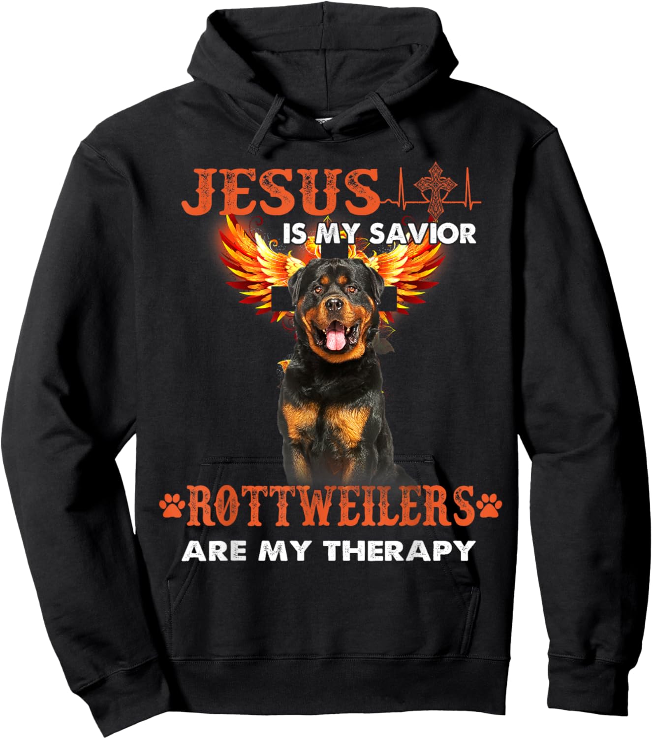 Jesus Is My Savior Rottweilers Are My Therapy Christian Hoodie - Hoodie | Black