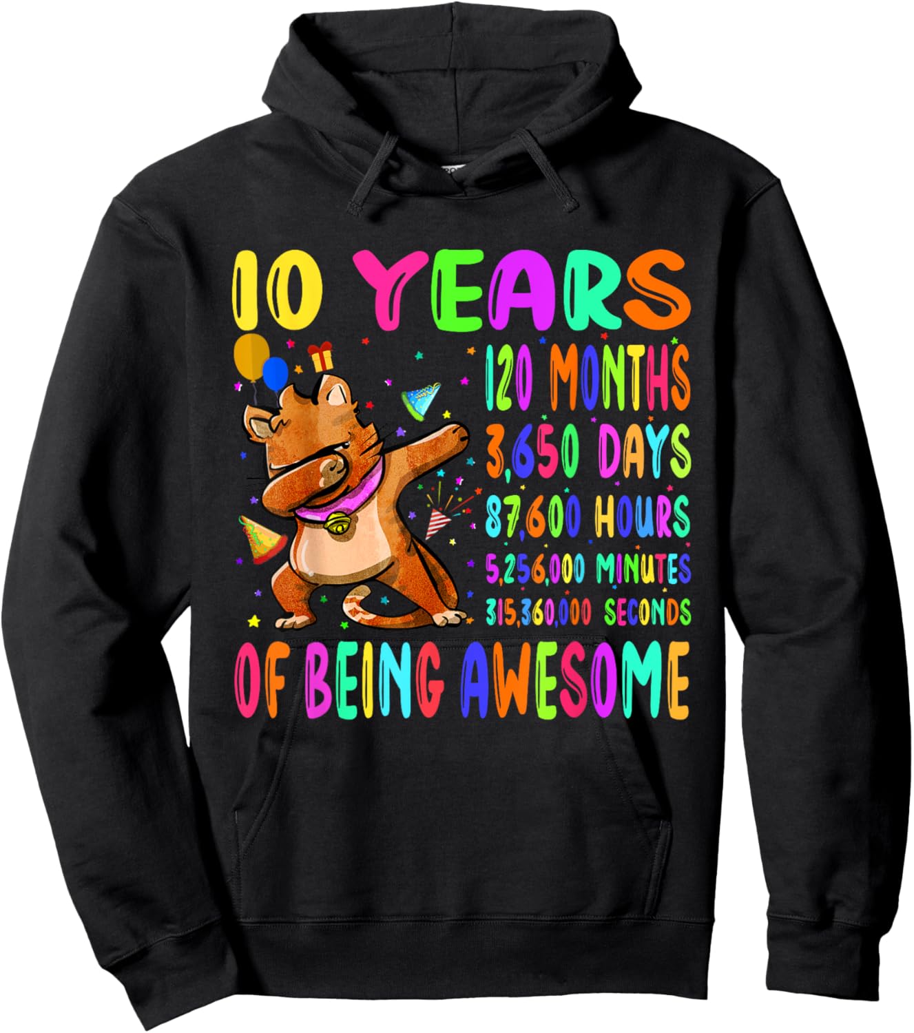 Dabbing Cat 10 Years 120 Months Boy Girl 10th Birthday Party Hoodie - Hoodie | Black