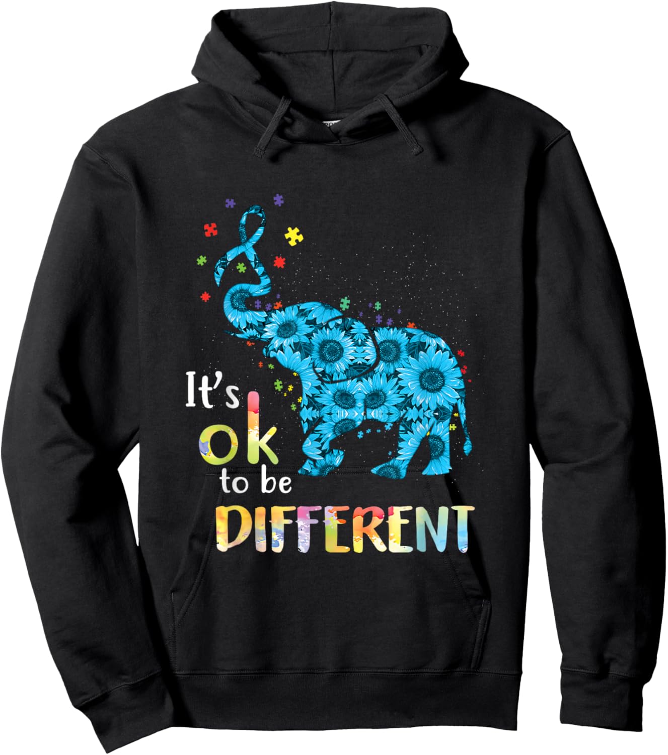 It's Ok To Be Different Elephant Autism Awareness Hoodie - Hoodie | Black