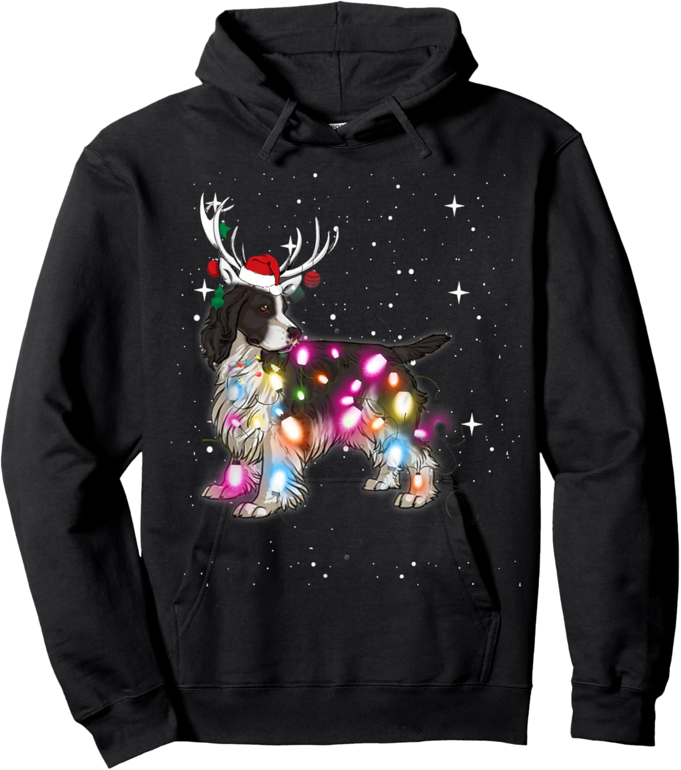 English Springer Spaniel Christmas Lights Pajama Funny Dog Women Kids Hoodie - Hoodie | Black