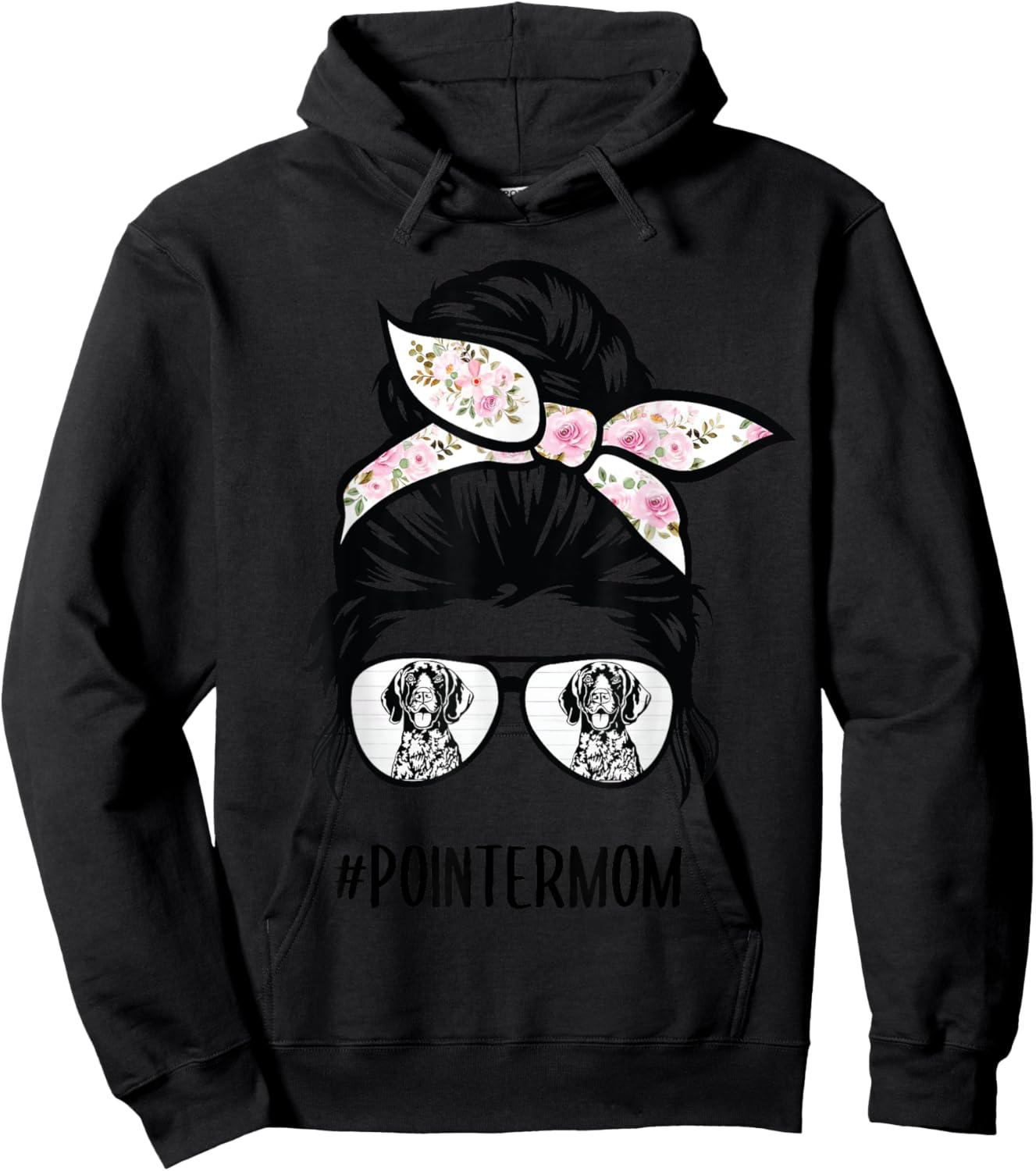 German Shorthaired Pointer mom messy bun hair glasses Hoodie - Hoodie | Black