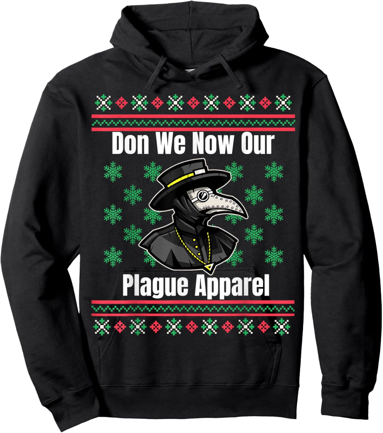 Ugly Christmas Sweater Style Plague Doctor Hoodie - Hoodie | Black