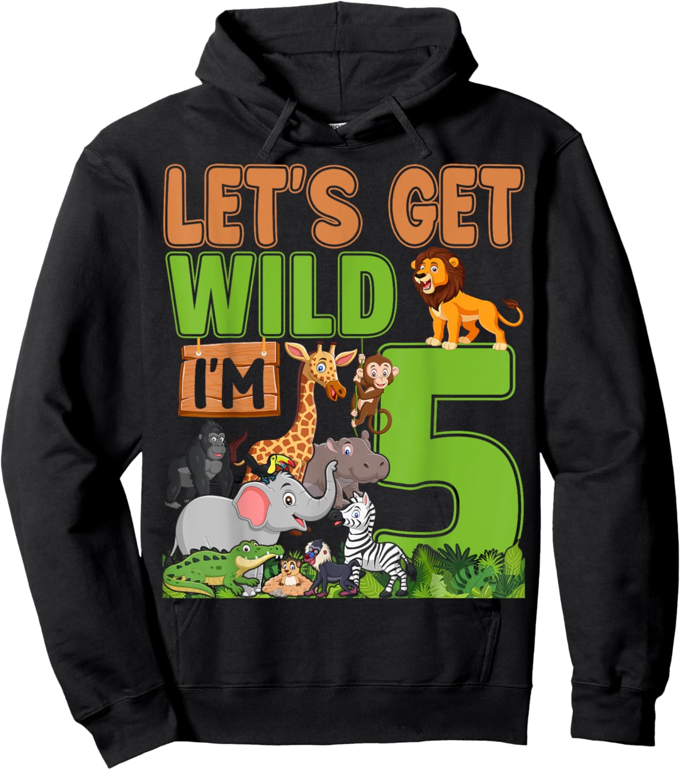 5 Year Old Zoo Birthday Safari Jungle Animal 5th Birthday Hoodie - Hoodie | Black