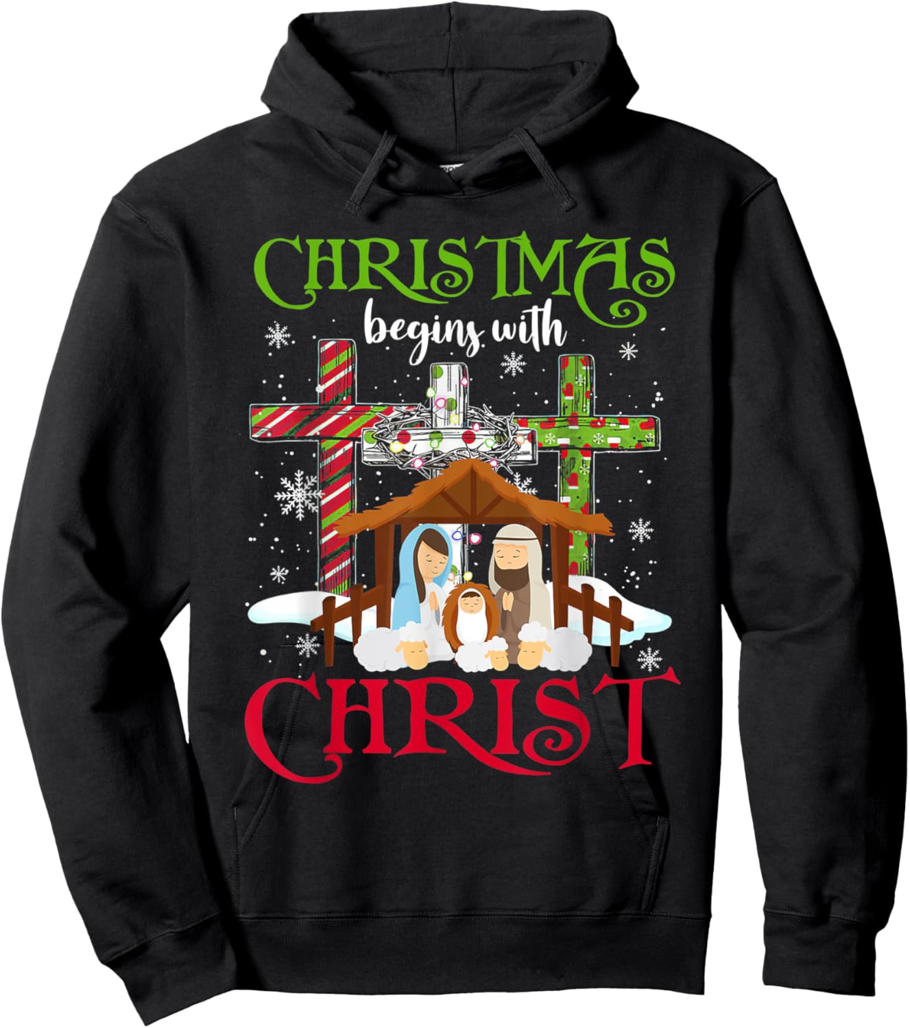 Christmas Begins With Christ Snowman Christian Cross Xmas Hoodie - Hoodie | Black