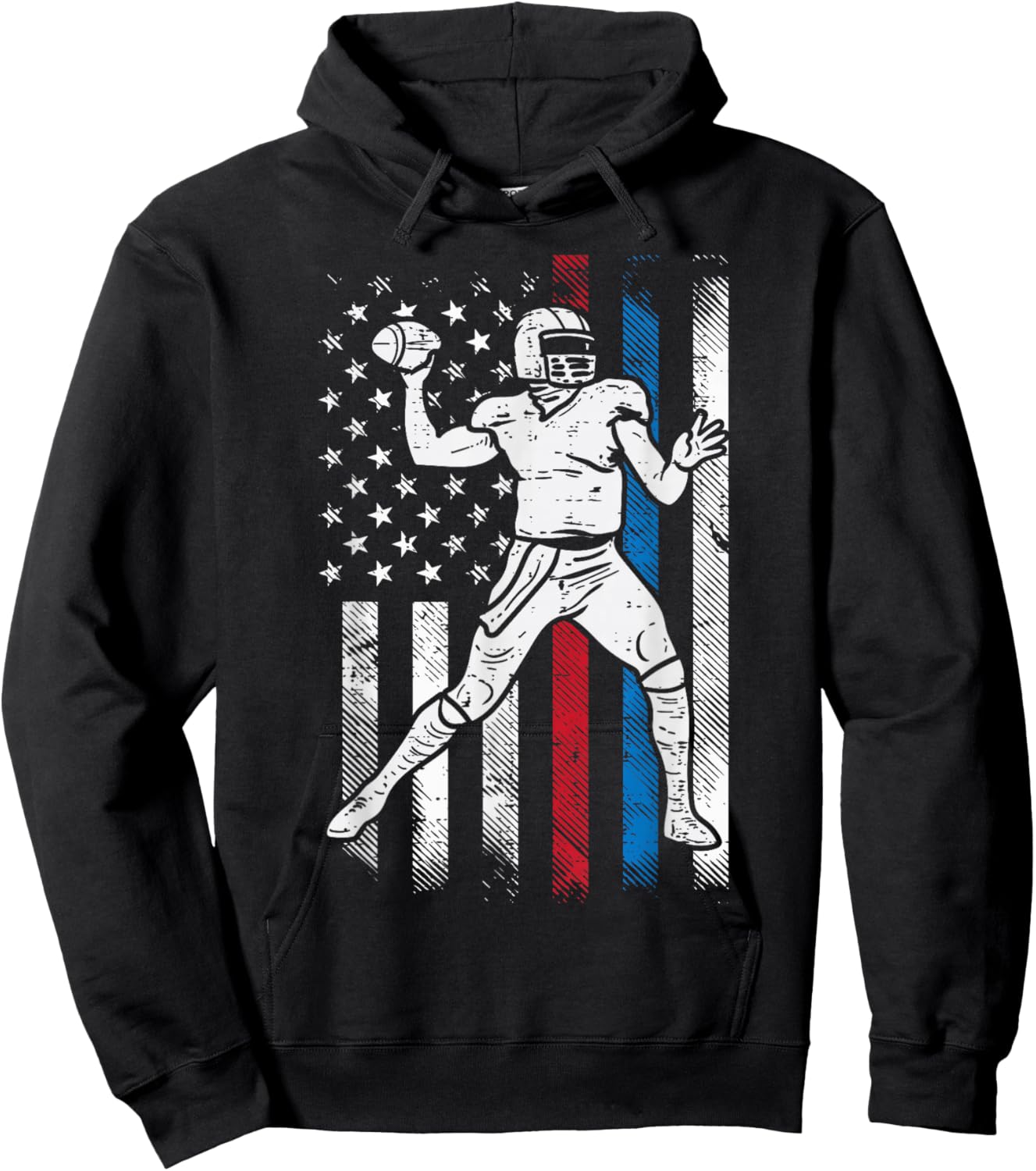 American Football Player US Flag Patriotic Men Women Kids Hoodie - Hoodie | Black
