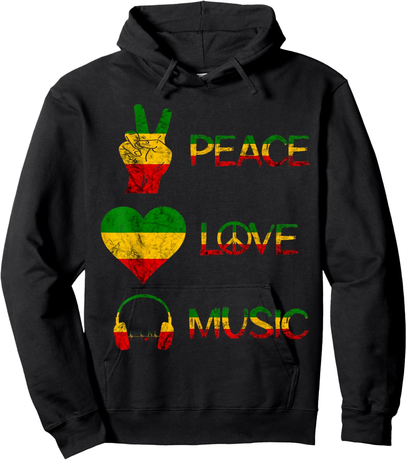 Love Peace Music Rasta Reggae Rastafari Roots Reggae Pride Hoodie - Hoodie | Black