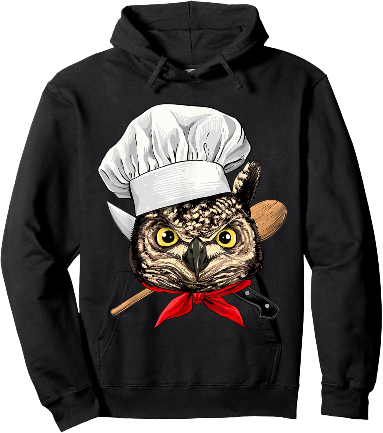 Owl Chef Wildlife Owl Bird, Cooking Lover Hoodie - Hoodie | Black