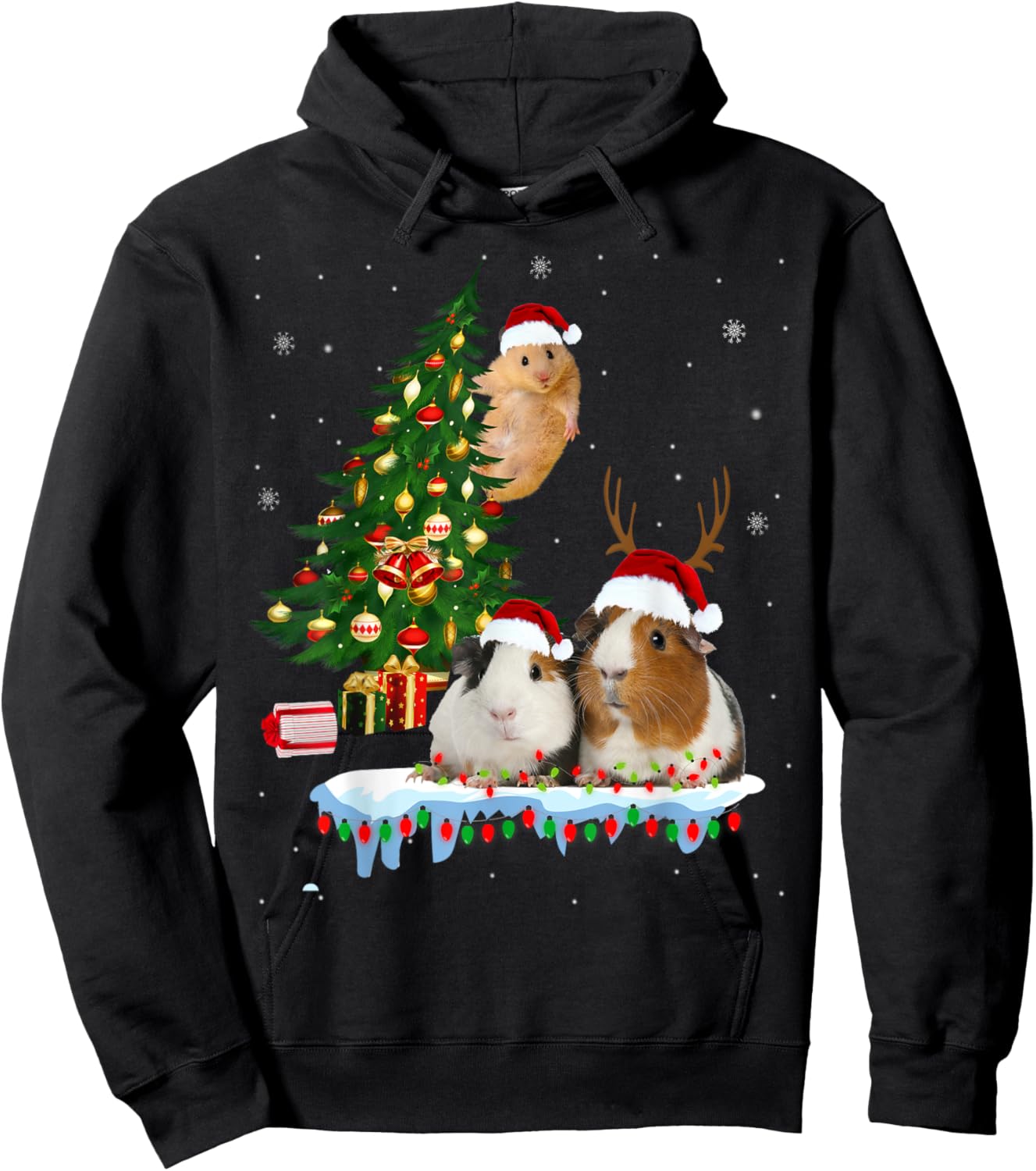 Christmas Guinea Pig Pajama xmas santa hat tree kids girls Hoodie - Hoodie | Black