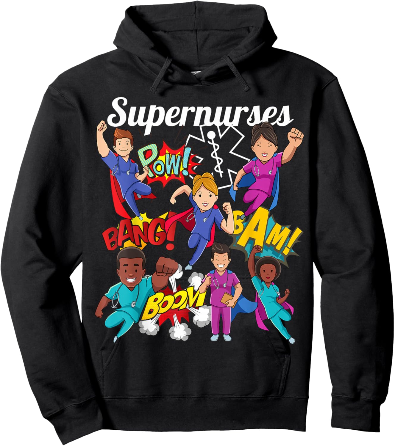 Supernurses Super Hero Comic Superhero Style RN Nursing Gift Hoodie - Hoodie | Black