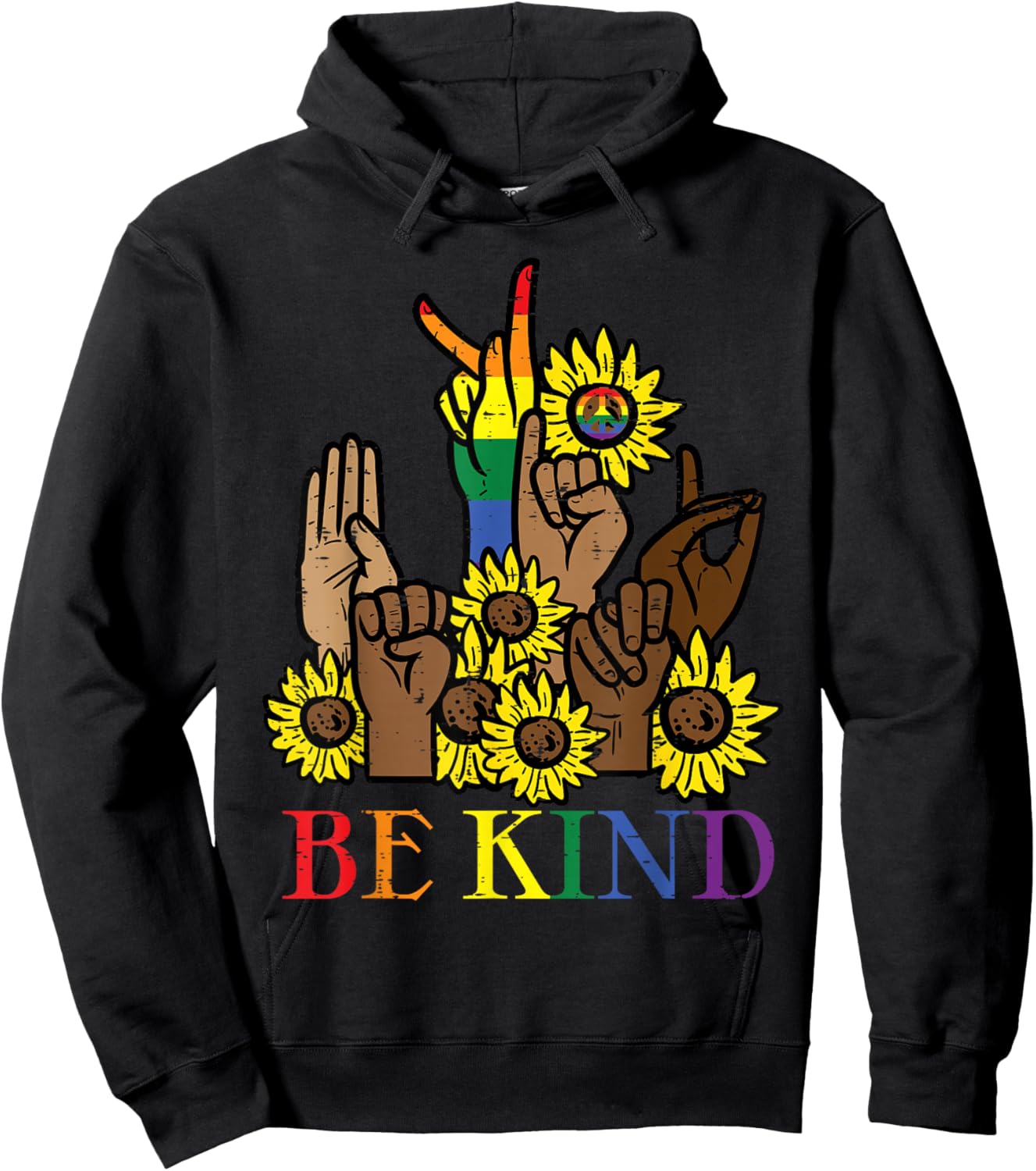 Be Kind Sunflower Black Pride Sign Language Gay Ally Hoodie - Hoodie | Black