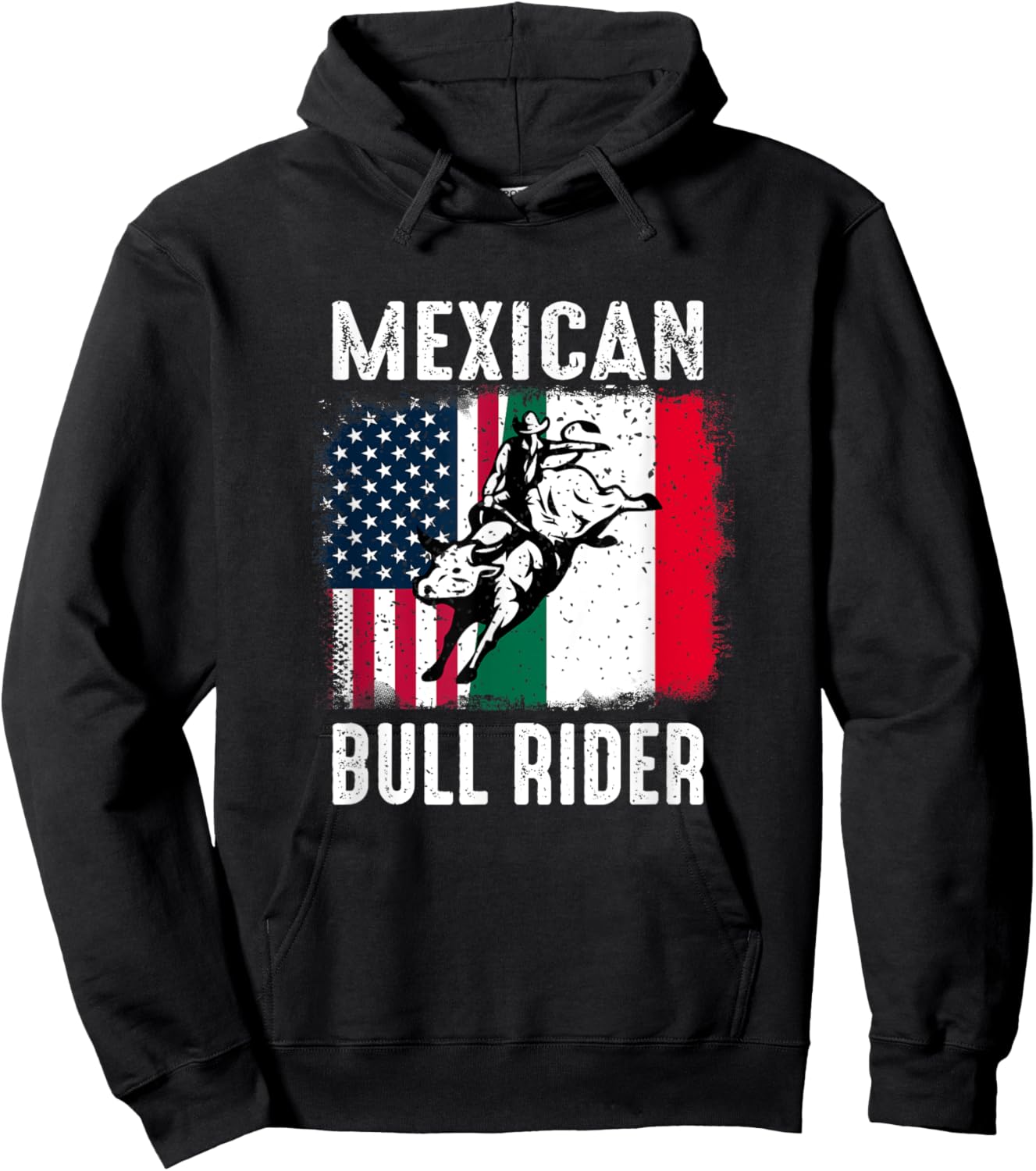 Mexican Bull Rider Cowboy USA Flag Mexico Flag Bull-Riding Hoodie - Hoodie | Black