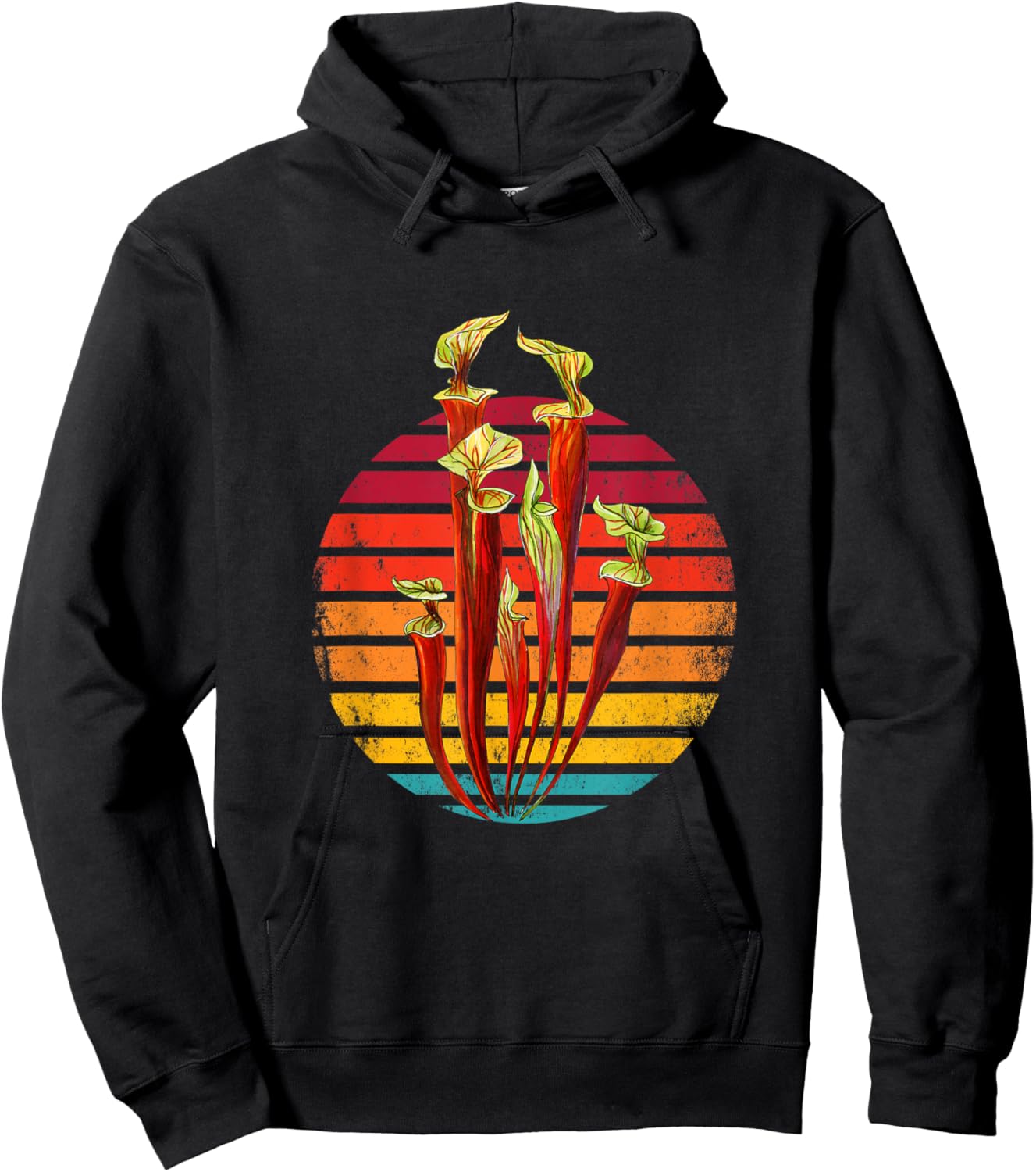 Retro Vintage Sunset Sarracenia Carnivorous Plants Hoodie - Hoodie | Black