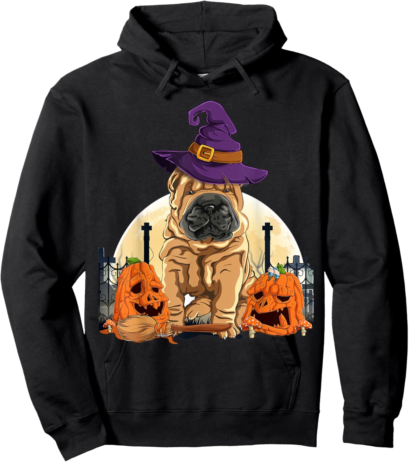 Shar-Pei Halloween Pumpkin & Moon For Dog Lover Shar Pei Hoodie - Hoodie | Black