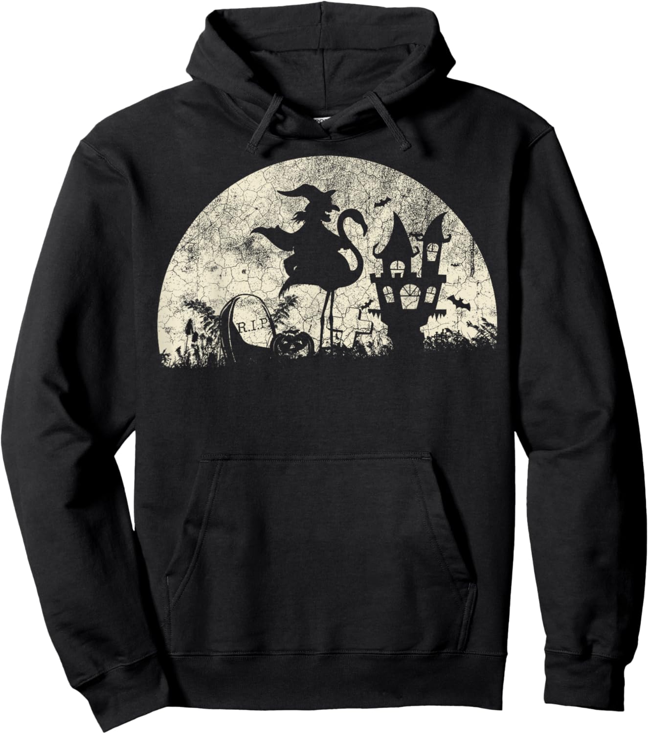 Halloween Witch on Flamingo - Funny Trick or Treat Costume Hoodie - Hoodie | Black