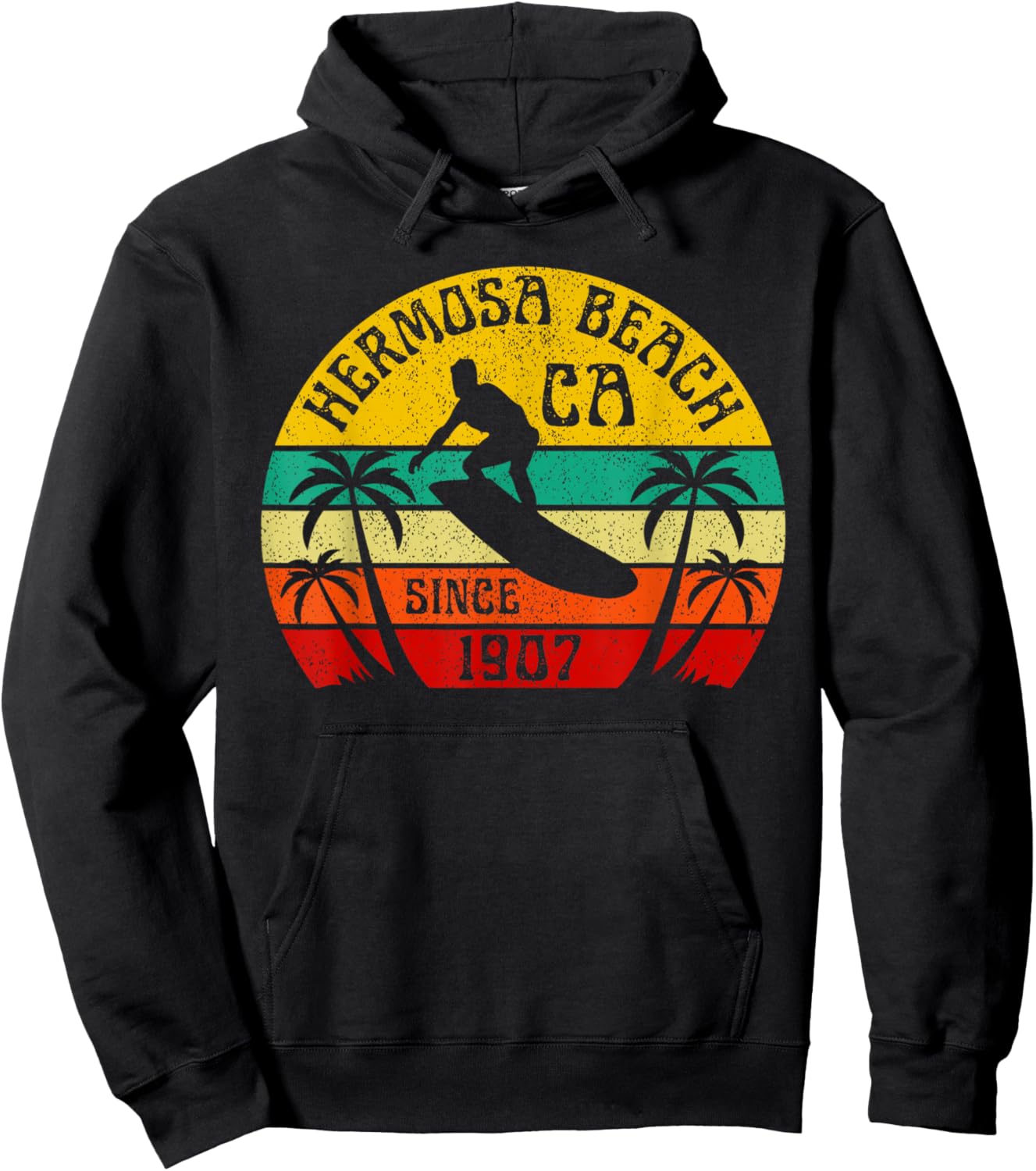Hermosa Beach California Surfing Surfer Ocean Vintage Hoodie - Hoodie | Black